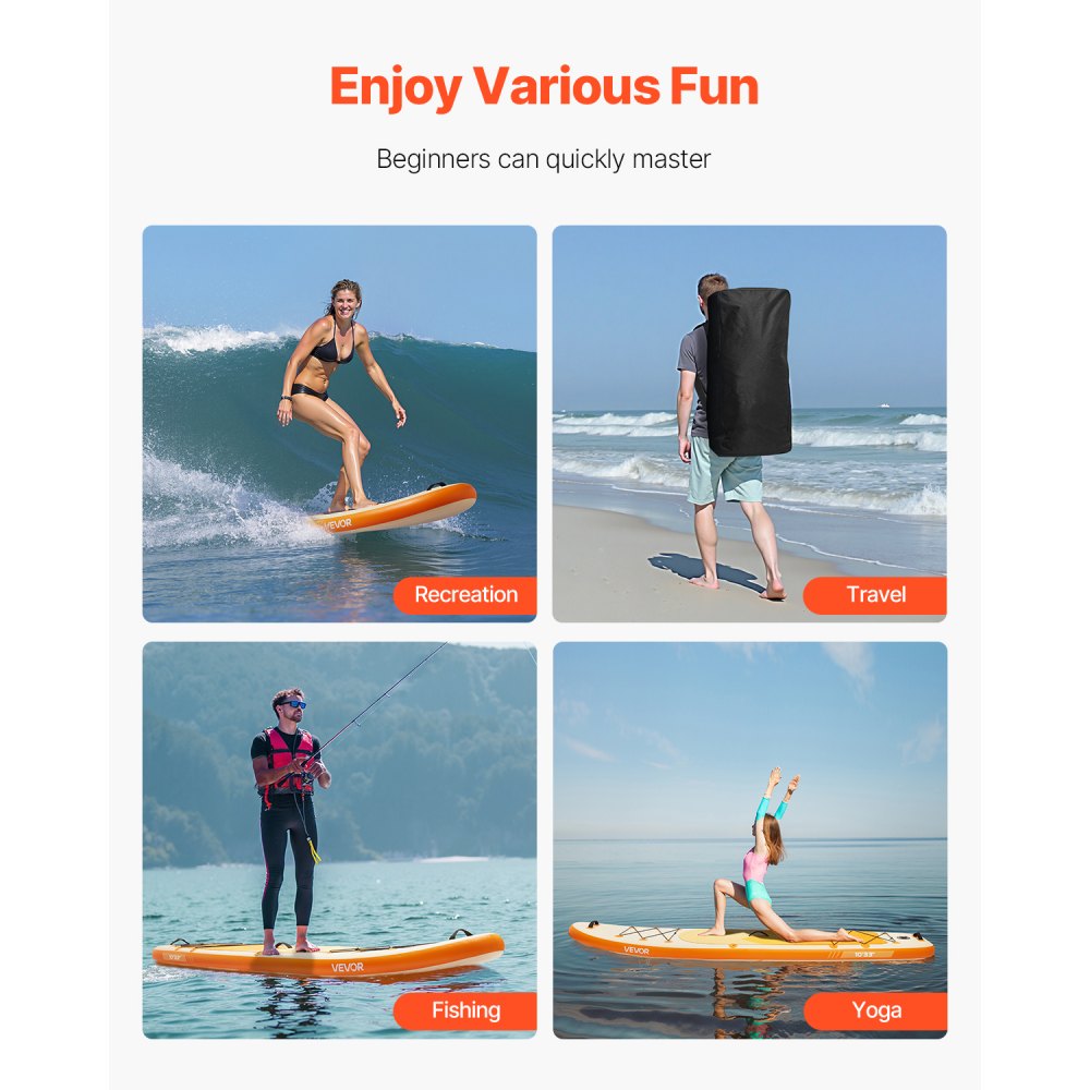 VEVOR Tabla de Paleta Surf Inflable, Ultraligera, con Bomba, Remo, Aleta, Mochila, Correa de Tobillo, Correa, Plataforma Antideslizante para Jóvenes Adultos, 304,8 x 83,8 x 15,2 cm, Carga 150 kg