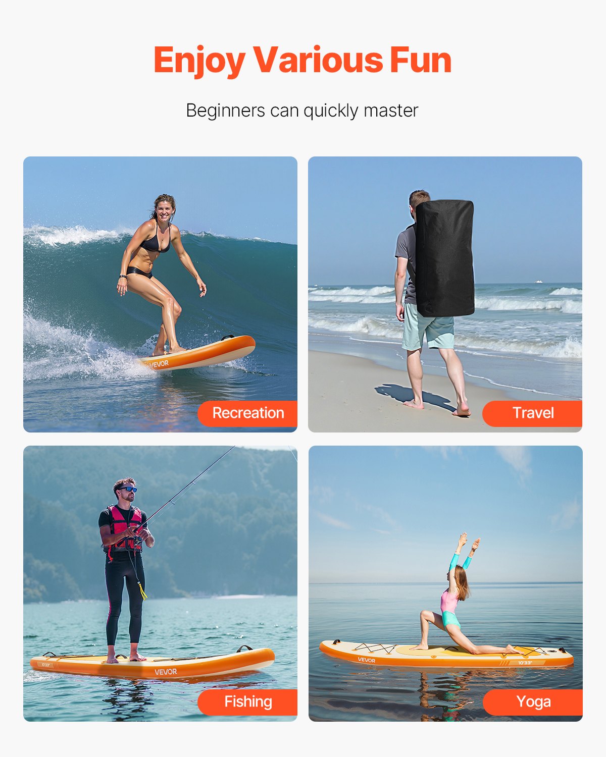 VEVOR Tabla de Paleta Surf Inflable, Ultraligera, con Bomba, Remo, Aleta, Mochila, Correa de Tobillo, Correa, Plataforma Antideslizante para Jóvenes Adultos, 304,8 x 83,8 x 15,2 cm, Carga 150 kg