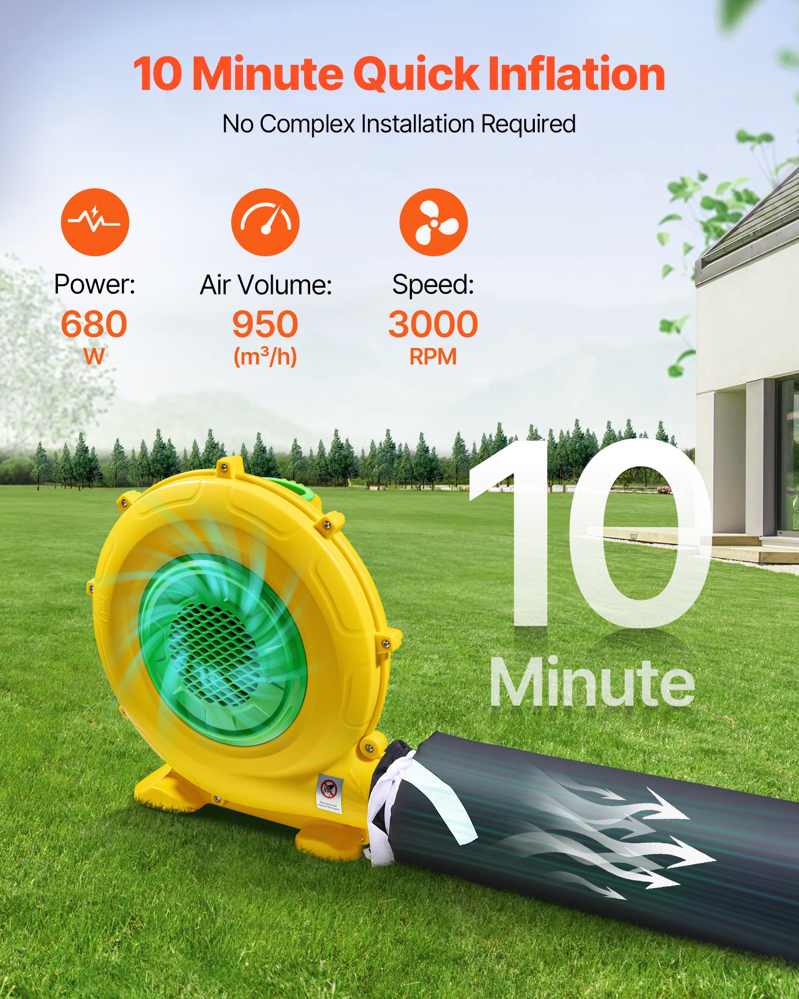 VEVOR Tienda Inflable para Fiestas, Carpa Inflable de 5 x 4 x 3,8 m con Soplador de 680 W, Saco de Arena y 2 Ventanas, Tienda de Campaña Tipo Cubo para Eventos, Cumpleaños, Bodas y Fiestas, Negro