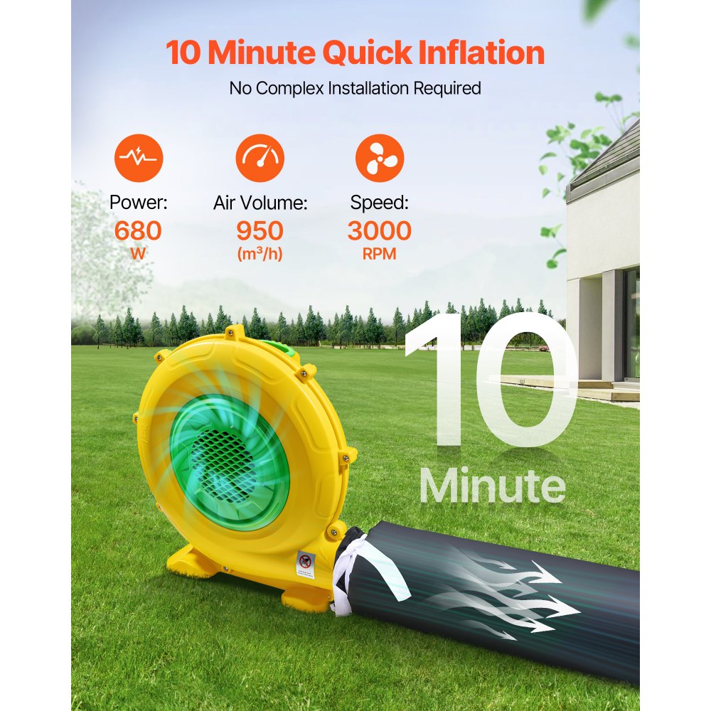 VEVOR Tienda Inflable para Fiestas, Carpa Inflable 5,4 x 5 x 4,25 m con Soplador de 680 W, Saco de Arena y 2 Ventanas, Tienda de Campaña Tipo Cubo para Eventos, Cumpleaños, Bodas y Fiestas, Negro