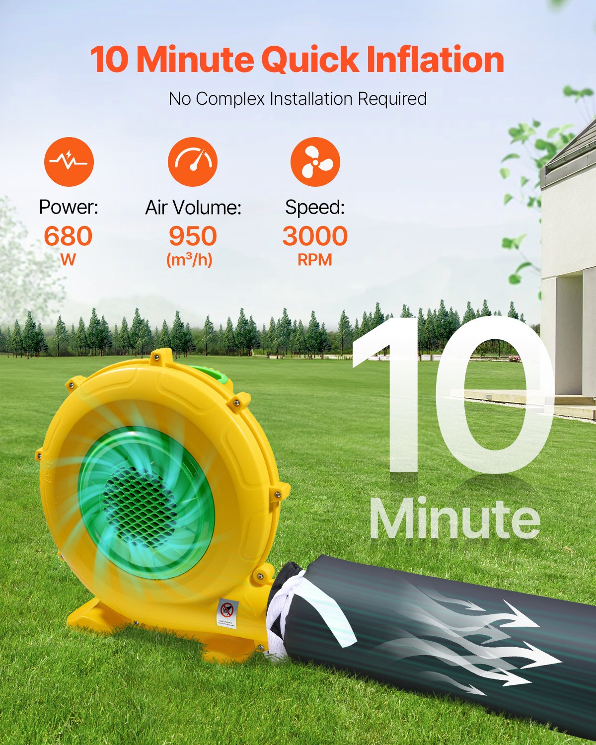 VEVOR Carpa Inflable para Fiestas de 6 x 5 x 3,65 m con Soplador de 680 W, Negro