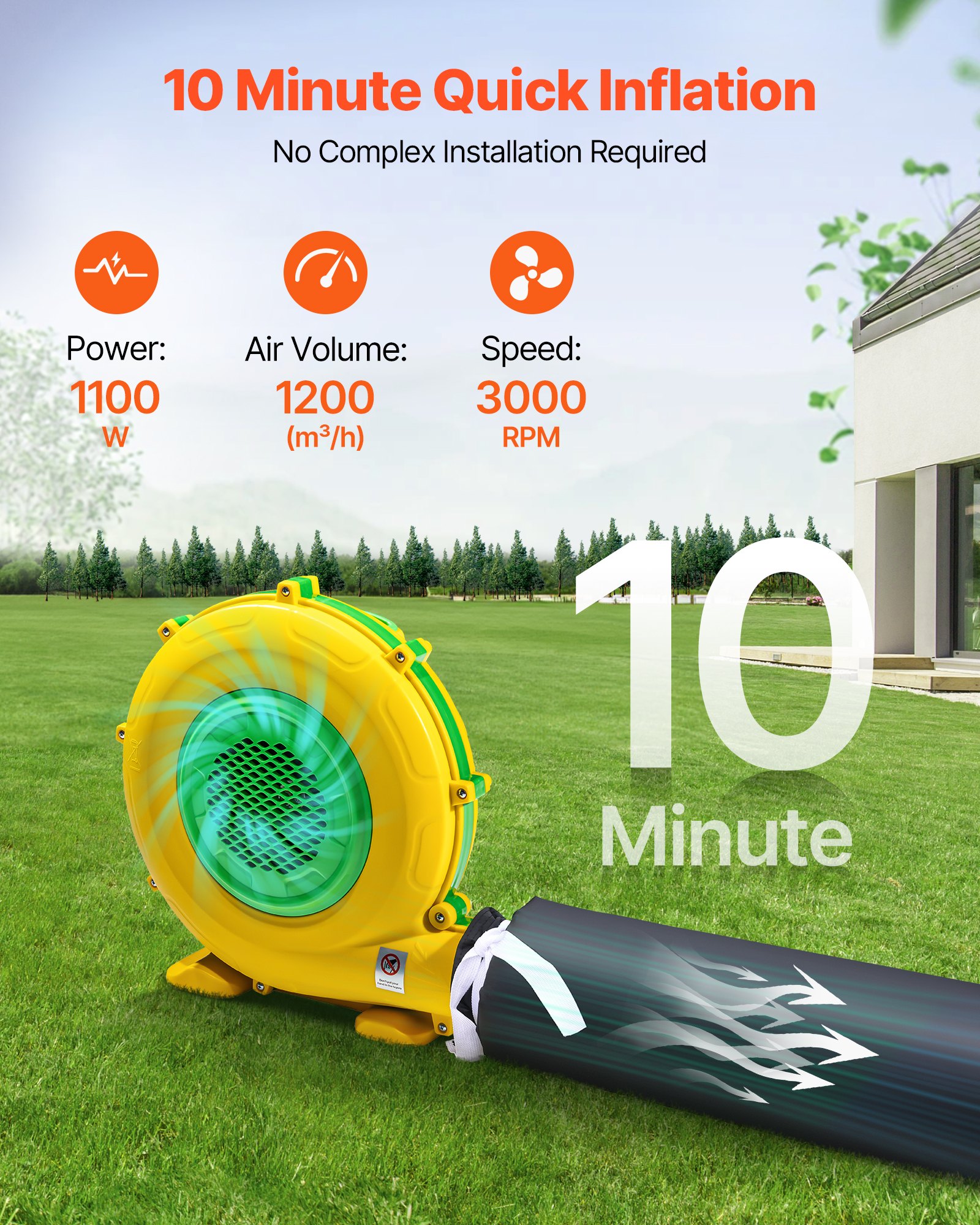 VEVOR Tienda Inflable para Fiestas, Carpa Inflable 9 x 6 x 4 m con Soplador de 1100 W, Saco de Arena y 2 Ventanas, Tienda de Campaña Tipo Cubo para Eventos, Cumpleaños, Bodas y Fiestas, Negro