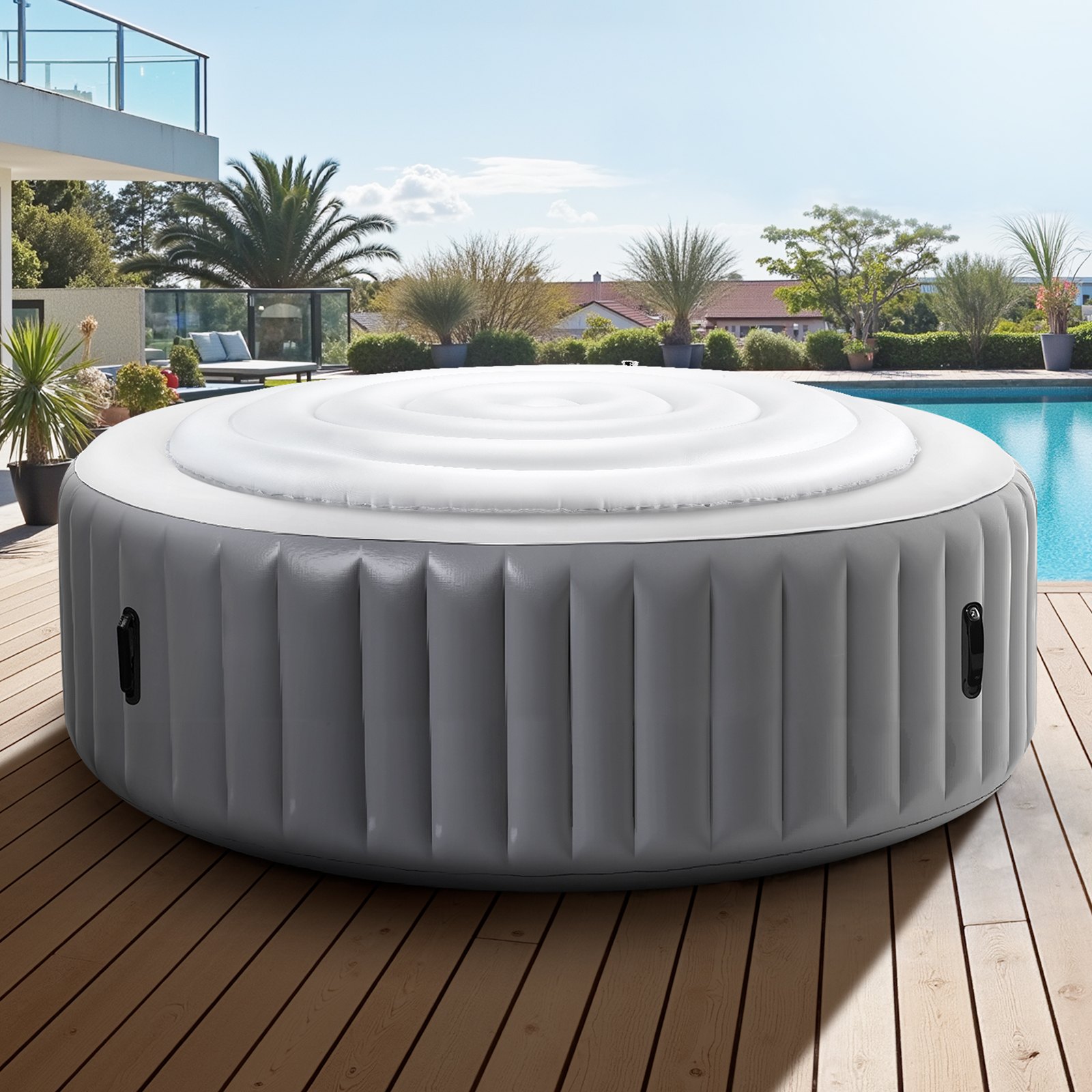 VEVOR Inflatable Cover for Hot Tub 164.5 cm Round, Cover Protector, Insulated Spa Covers, Weatherproof and Waterproof Energy Saving Cover White