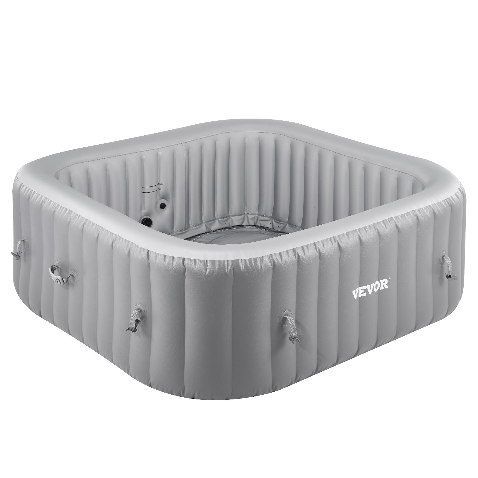 VEVOR Jacuzzi Inflable para 4 a 6 Personas, Cuadrado, 1850 x 660 mm, Portátil, para Exteriores, con 130 Chorros Relajantes, Filtro, Cubierta y Tapete, Panel de Control Multifunción, de PVC, Gris