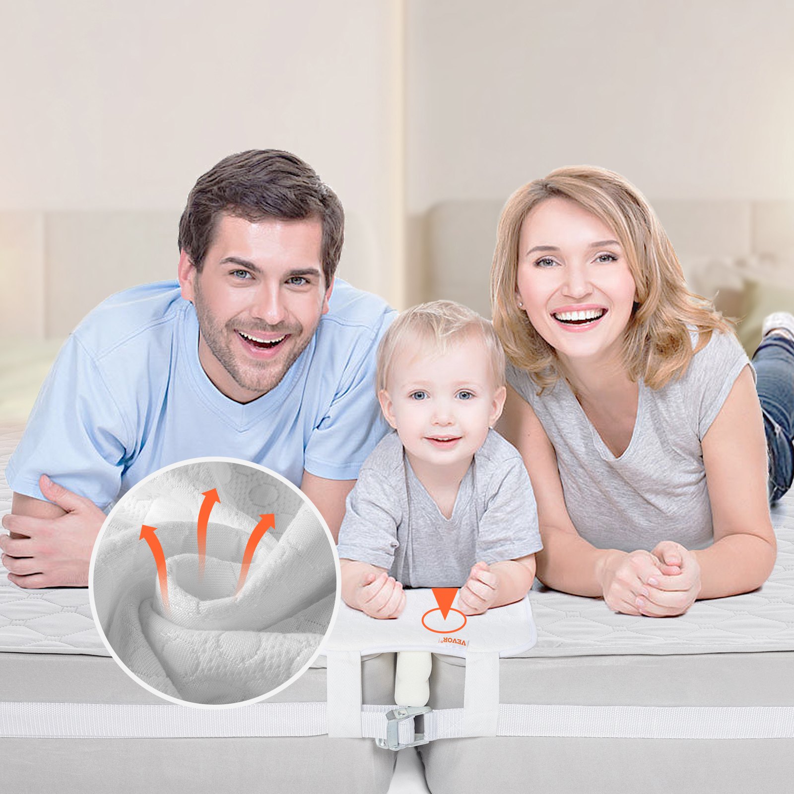 VEVOR Puente de Cama Kit de Conversión de Cama King de 2032 x 305 mm, Relleno de Espacio para Colchón de Cama Ajustable con Correa de Hebilla de Metal Resistente, Espuma Viscoelástica 25D, Blanco