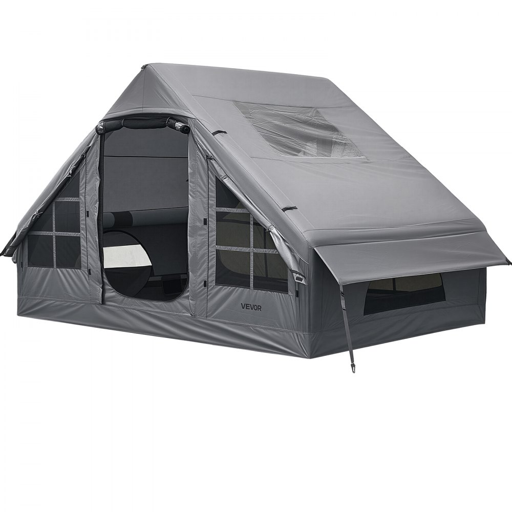 VEVOR Tienda de Campaña Inflable para 2-4 Personas con Bomba de Aire Gris, para Glamping Viaje Familiar Outdoor, con Claraboya Apertura de Chimenea Ventanas de Malla, Tela Oxford Impermeable 420D