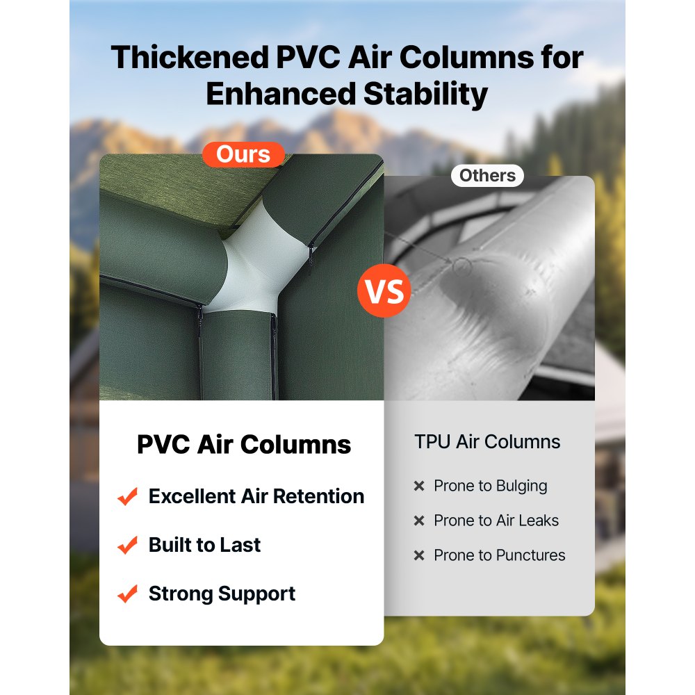 VEVOR Tienda de Campaña Inflable para 5-8 Personas con Bomba de Aire Verde, Carpa Hinchable para Viaje Outdoor Glamping, Tela Poliéster-Algodón Impermeable, con Claraboya Apertura de Chimenea Bolsa