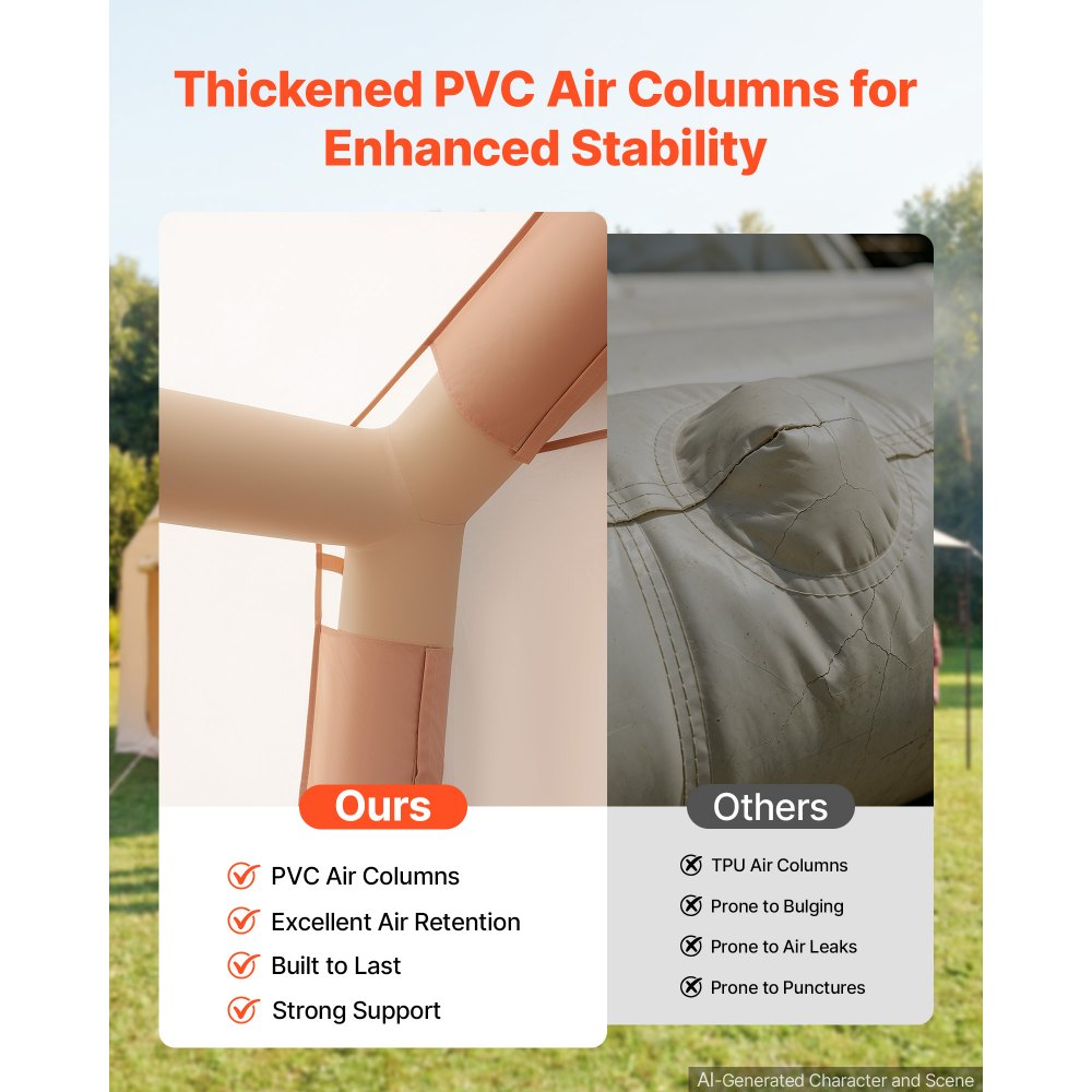 VEVOR Tienda de Campaña Inflable para 5-8 Personas con Bomba de Aire Beige, Casa Hinchable para Glamping Viaje Familiar Outdoor, Tela Oxford Impermeable 420D, con Apertura de Chimenea Tragaluz Toldo