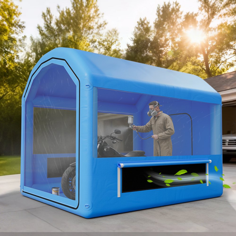 VEVOR Cabina de Pintura Inflable 3 x 2,5 x 2,5 m, Tienda de Pintura con Soplador y Sistema de Filtro de Aire, Techo Redondo, para Pintar Bicicletas, Motocicletas, Chapa Metálica Automotriz, Azul