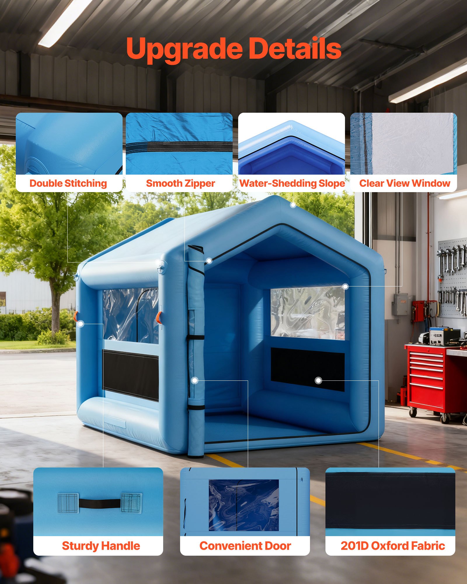 VEVOR Cabina de Pintura Inflable 3 x 2,5 x 2,5 m, con Soplador y Sistema de Filtro de Aire, Tienda de Pintura de Techo Triangular, para Pintar Bicicletas, Motocicletas, Chapa Metálica Automotriz