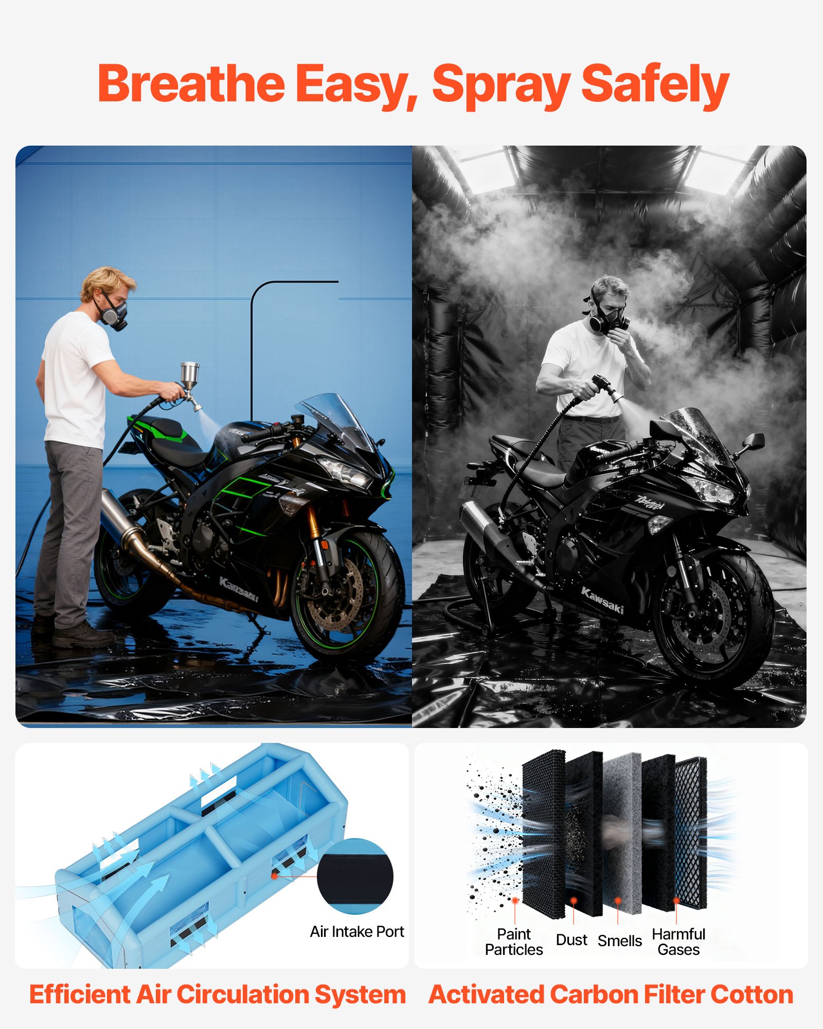 VEVOR Cabina de Pintura Inflable 12 x 5 x 4 m, con 2 Sopladores y Sistema de Filtro de Aire, Tienda de Pintura de Techo Triangular, para Pintar Bicicletas, Motocicletas, Chapa Metálica Automotriz