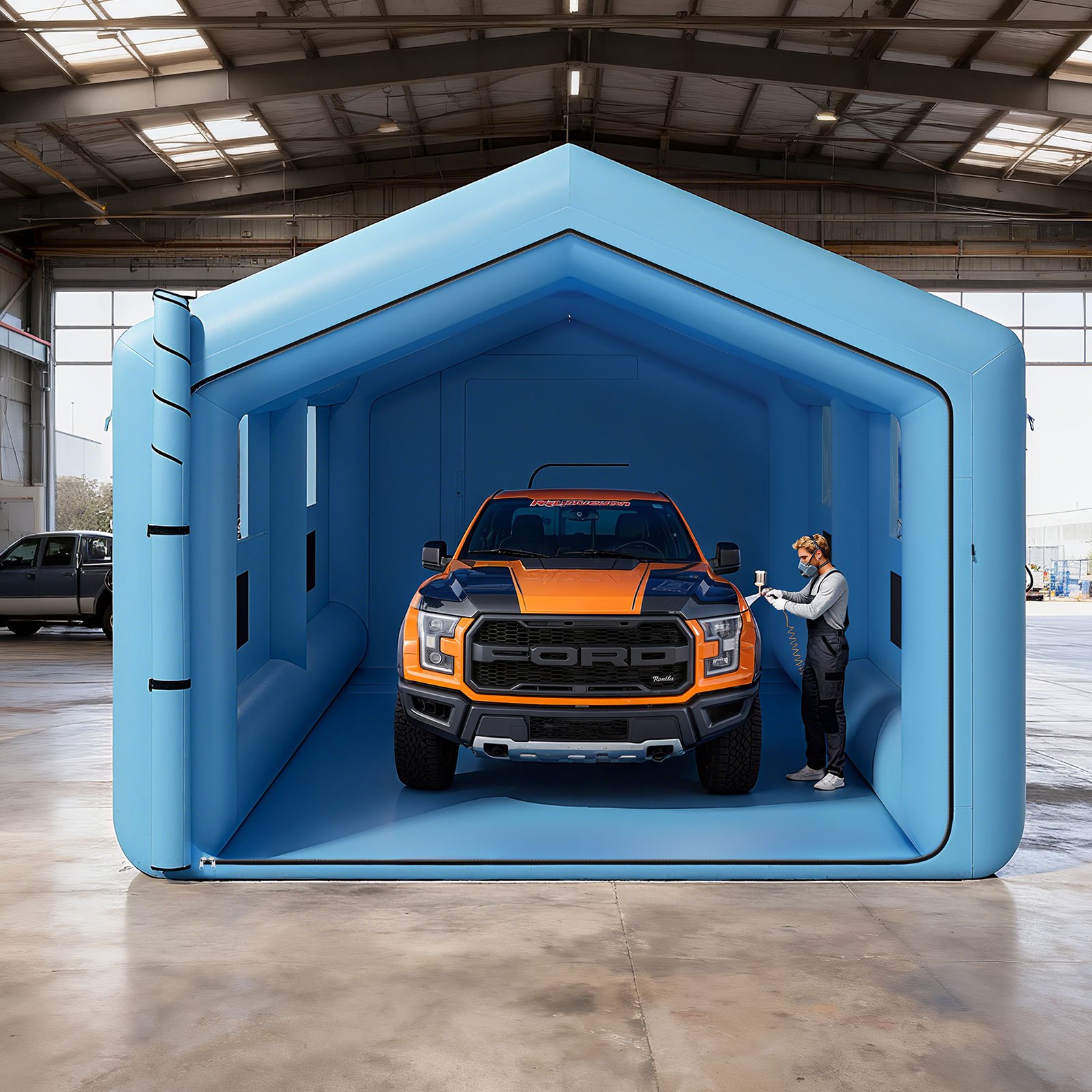 VEVOR Cabina de Pintura Inflable 12 x 5 x 4 m, con 2 Sopladores y Sistema de Filtro de Aire, Tienda de Pintura de Techo Triangular, para Pintar Bicicletas, Motocicletas, Chapa Metálica Automotriz