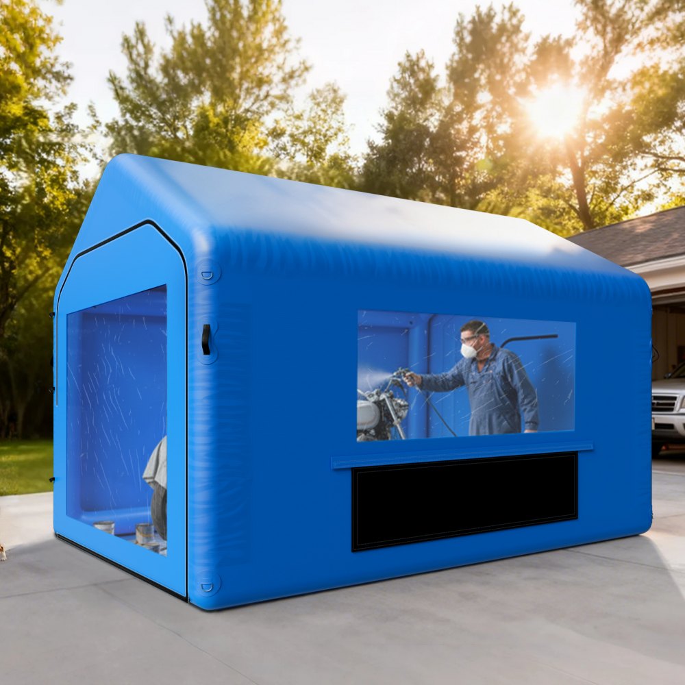 VEVOR Cabina de Pintura Inflable 4 x 3 x 2,8 m, Tienda de Pintura con Soplador y Sistema de Filtro de Aire, Techo Triangular, para Pintar Bicicletas, Motocicletas, Chapa Metálica Automotriz, Azul