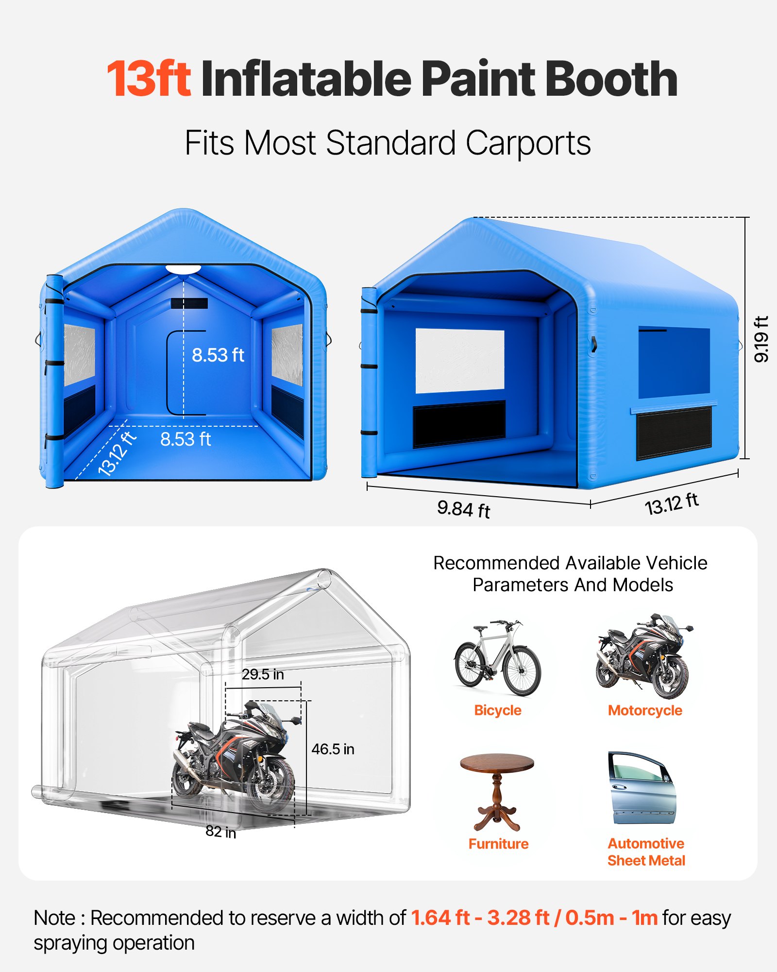 VEVOR Cabina de Pintura Inflable 4 x 3 x 2,8 m, Tienda de Pintura con Soplador y Sistema de Filtro de Aire, Techo Triangular, para Pintar Bicicletas, Motocicletas, Chapa Metálica Automotriz, Azul