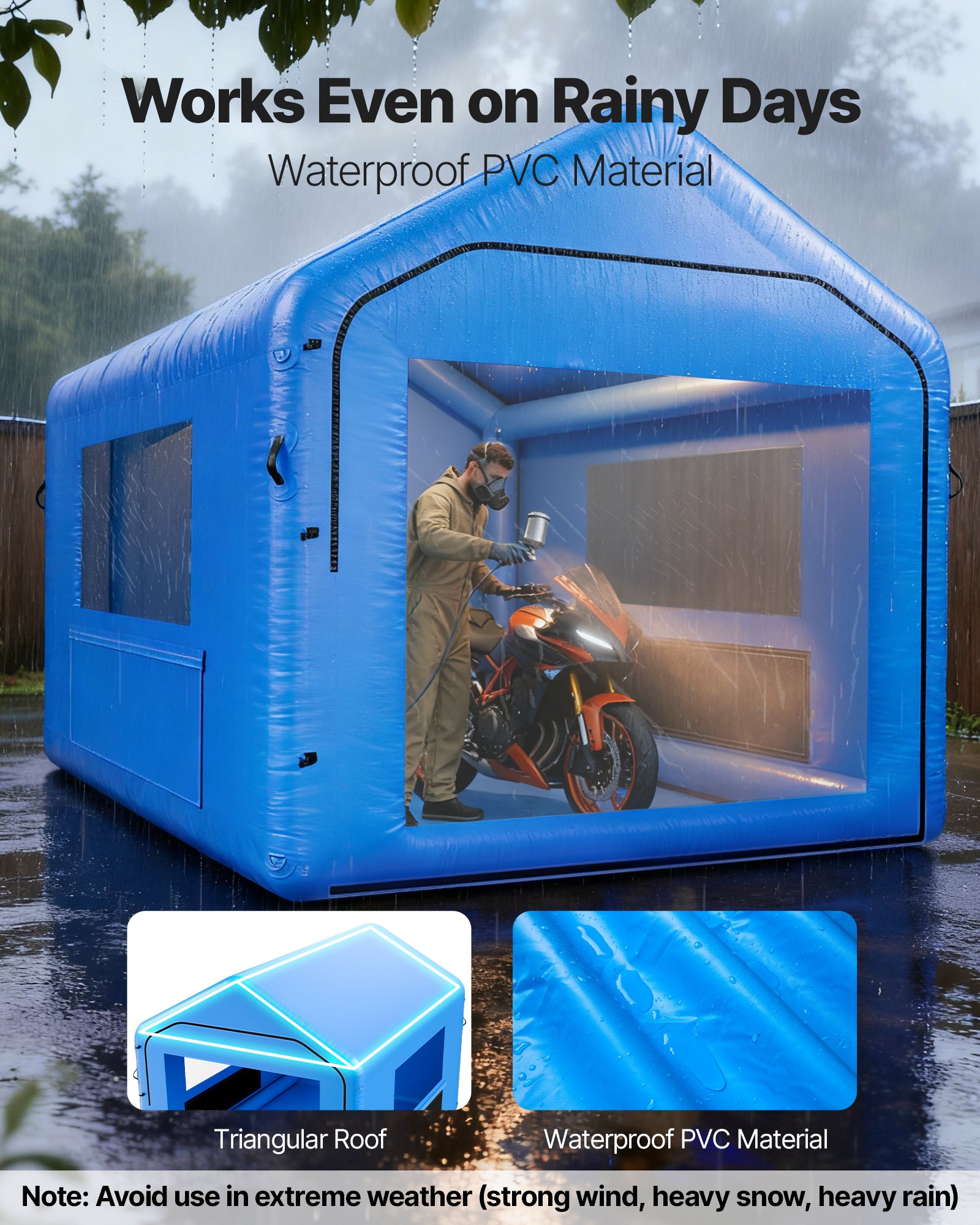 VEVOR Cabina de Pintura Inflable 4 x 3 x 2,8 m, Tienda de Pintura con Soplador y Sistema de Filtro de Aire, Techo Triangular, para Pintar Bicicletas, Motocicletas, Chapa Metálica Automotriz, Azul
