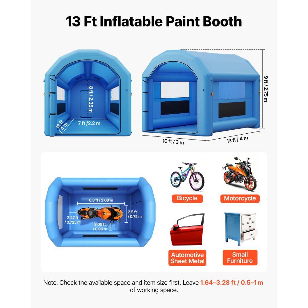 VEVOR Cabina de Pintura Hinchable 4 x 3 x 2,75 m Cabina de Pulverización, Soplador de 750 W, Sistema de Filtro, Fijación con Estacas Sacos de Arena Cuerdas de Viento, Portátil Bolsa de Almacenamiento