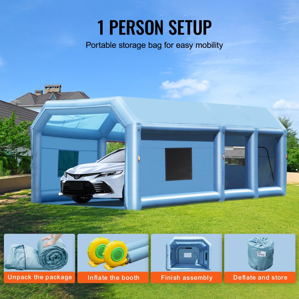VEVOR Cabina de Pintura Inflable 8,5 x 4,8 x 3,3  m con Potentes Sopladores de 950 W+750 W y Sistema de Filtro de Aire, Cabina de Pintura portátil para Camiones Pequeños, Motocicletas Grandes