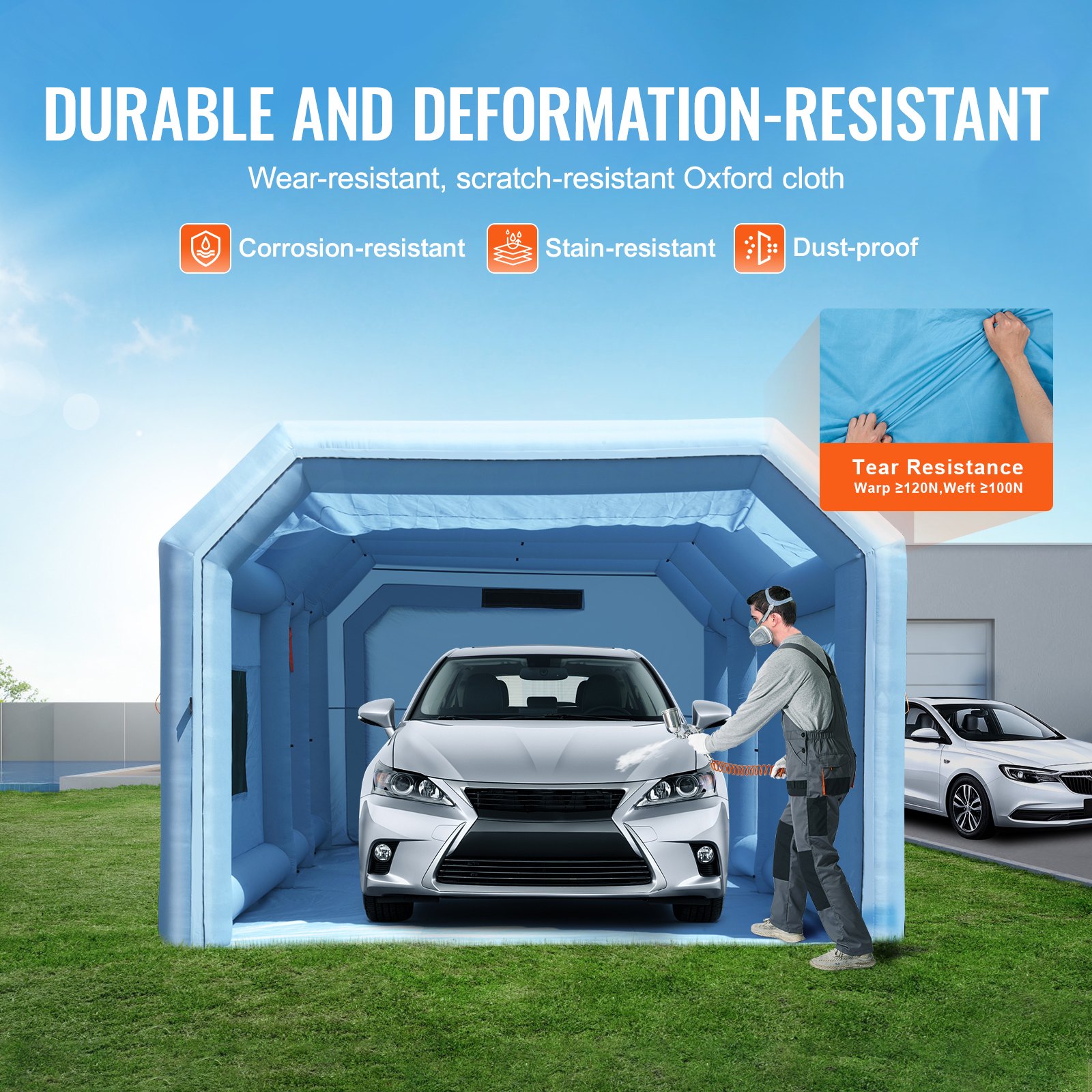 VEVOR Cabina de Pintura Inflable 8,5 x 4,8 x 3,3  m con Potentes Sopladores de 950 W+750 W y Sistema de Filtro de Aire, Cabina de Pintura portátil para Camiones Pequeños, Motocicletas Grandes