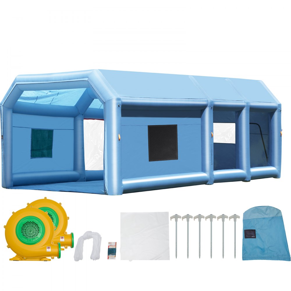 VEVOR Cabina de Pintura Inflable de 10 x 6,4 x 4,5 m con Potentes Sopladores de 1100 W+750 W y Sistema de Filtro de Aire, Cabina de Pintura Portátil para Camiones, Furgonetas y Maquinaria Grande