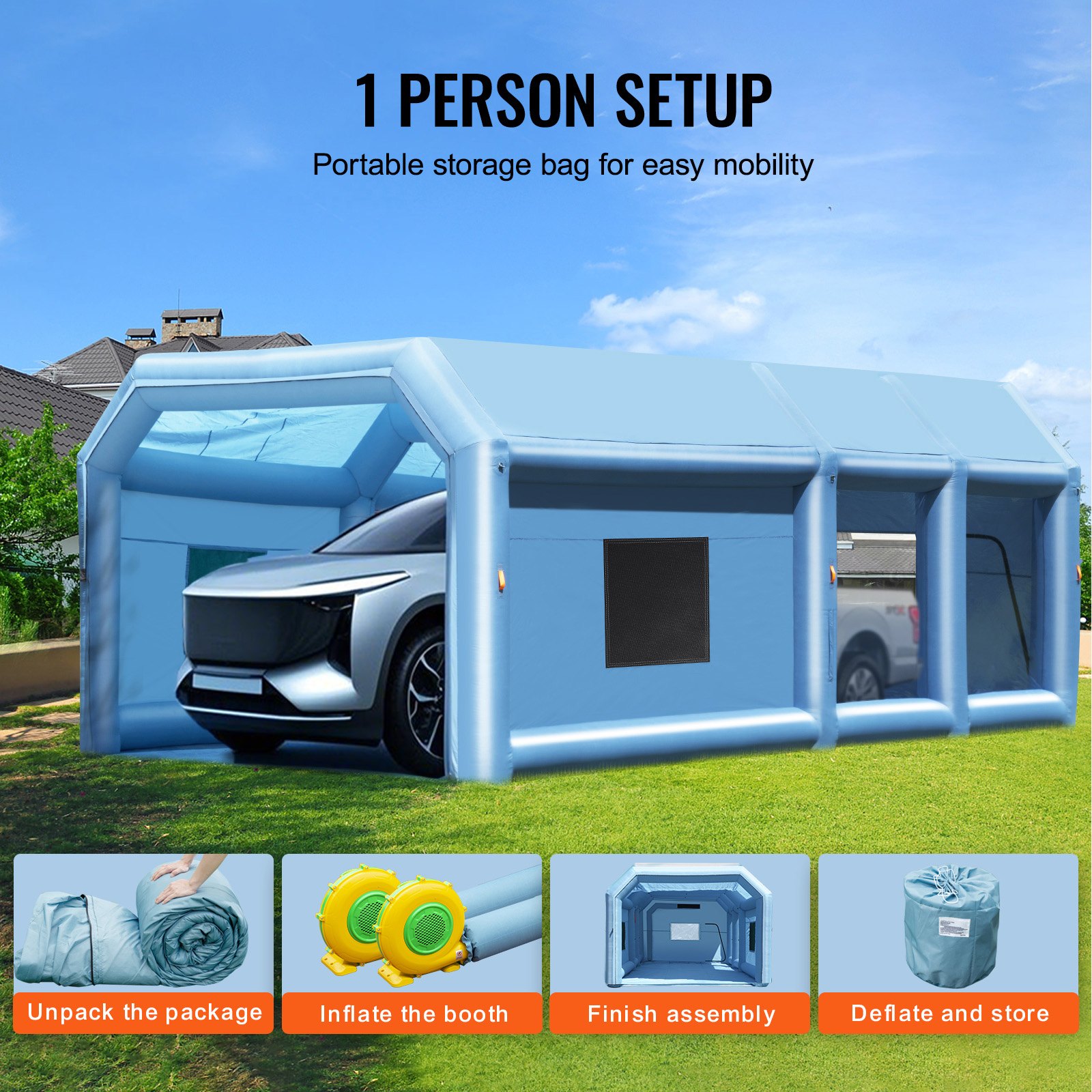 VEVOR Cabina de Pintura Inflable de 10 x 6,4 x 4,5 m con Potentes Sopladores de 1100 W+750 W y Sistema de Filtro de Aire, Cabina de Pintura Portátil para Camiones, Furgonetas y Maquinaria Grande