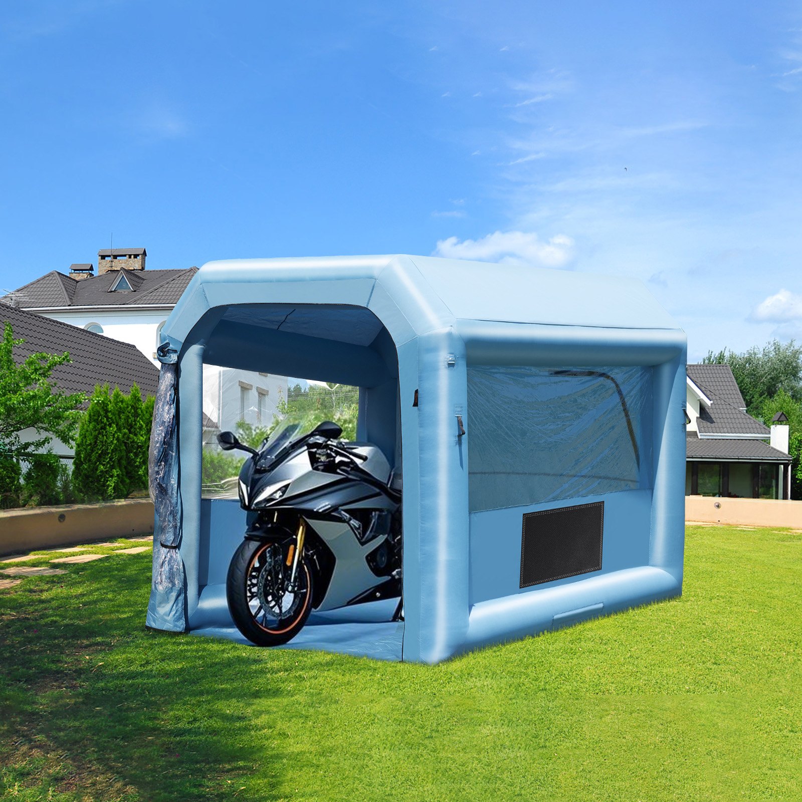 VEVOR Cabina de Pintura Inflable de 3 x 2,5 x 2,5 m con Potente Soplador de 550 W y Sistema de Filtro de Aire, Cabina de Pintura Portátil para Motocicleta, Bicicleta, Pintura de Muebles Pequeños