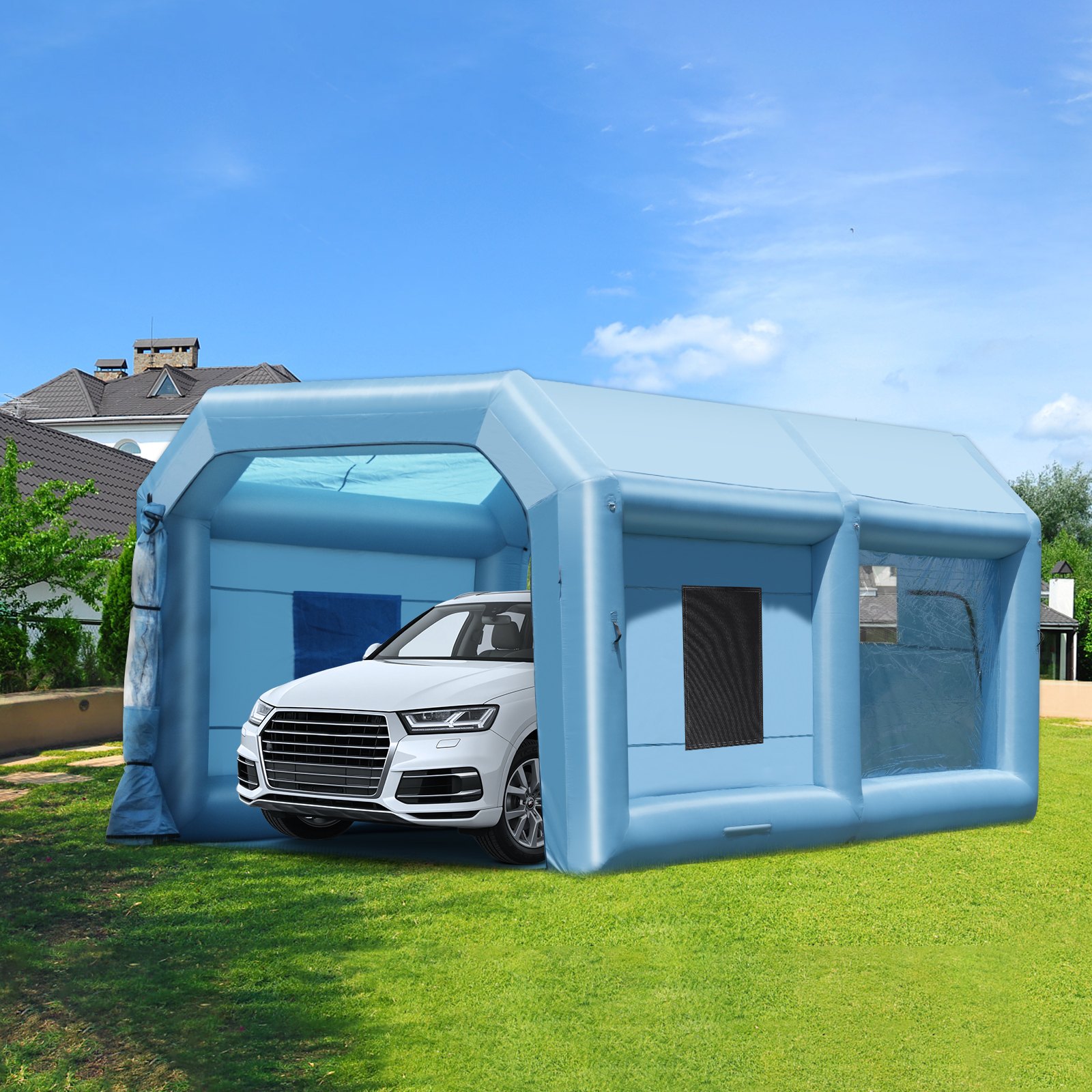 VEVOR Cabina de Pintura Inflable de 6,4 x 4,1 x 3 m con Potente Soplador de 1100 W y Sistema de Filtro de Aire, Cabina de Pintura Portátil para Vehículos Medianos, Pintura de Muebles Grandes