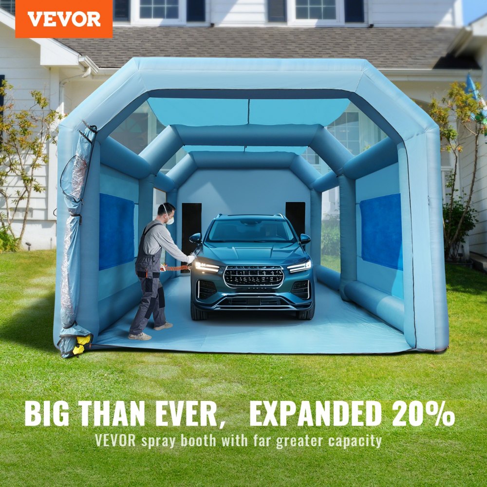 VEVOR Cabina de Pintura Inflable 7 x 4 x 2,75 m Carpa Hinchable de Pintura de Coches en Oxford 210D con Sistema de Filtración 2 Sopladores 480W + 750W Estación de Trabajo de Pintura Taller de Garaje