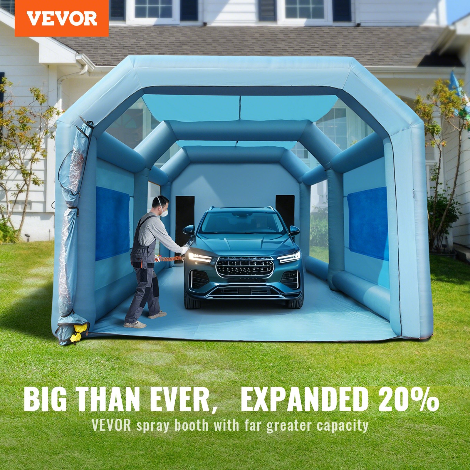 VEVOR Cabina de Pintura Inflable 7 x 4 x 2,75 m Carpa Hinchable de Pintura de Coches en Oxford 210D con Sistema de Filtración 2 Sopladores 480W + 750W Estación de Trabajo de Pintura Taller de Garaje