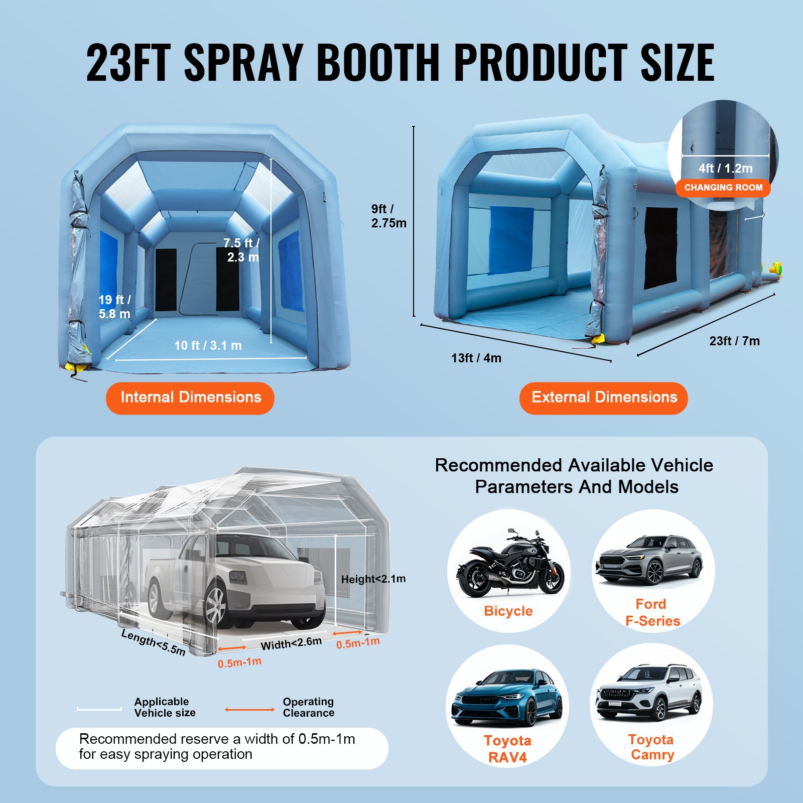 VEVOR Cabina de Pintura Inflable 7 x 4 x 2,75 m Carpa Hinchable de Pintura de Coches en Oxford 210D con Sistema de Filtración 2 Sopladores 480W + 750W Estación de Trabajo de Pintura Taller de Garaje