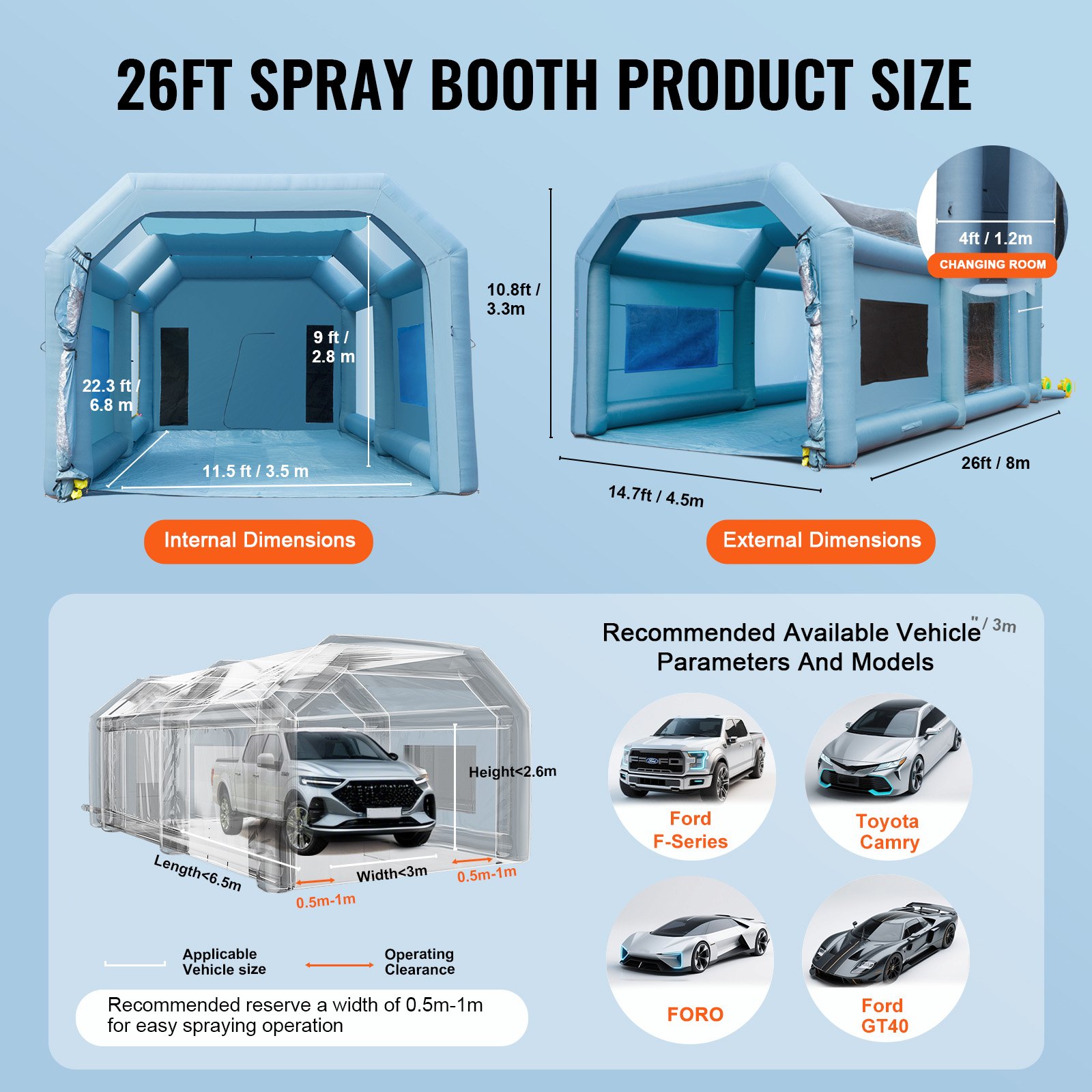 VEVOR Cabina de Pintura Inflable 8 x 4,5 x 3,3 m Carpa Hinchable de Pintura de Coches en Oxford 210D con Sistema de Filtración 2 Sopladores 960W + 750W Estación de Trabajo de Pintura Taller de Garaje