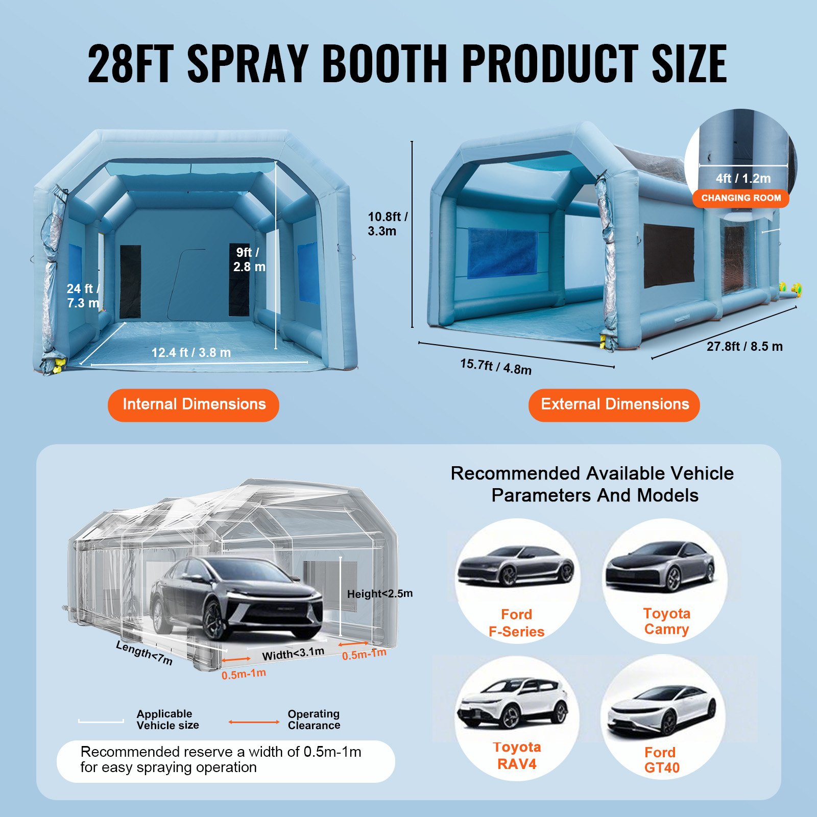 VEVOR Cabina de Pintura Inflable 8,5x4,8x3,3 m Carpa Hinchable de Pintura de Coches en Oxford 210D con Sistema de Filtración 2 Sopladores 960W + 750W Estación de Trabajo de Pintura Taller de Garaje