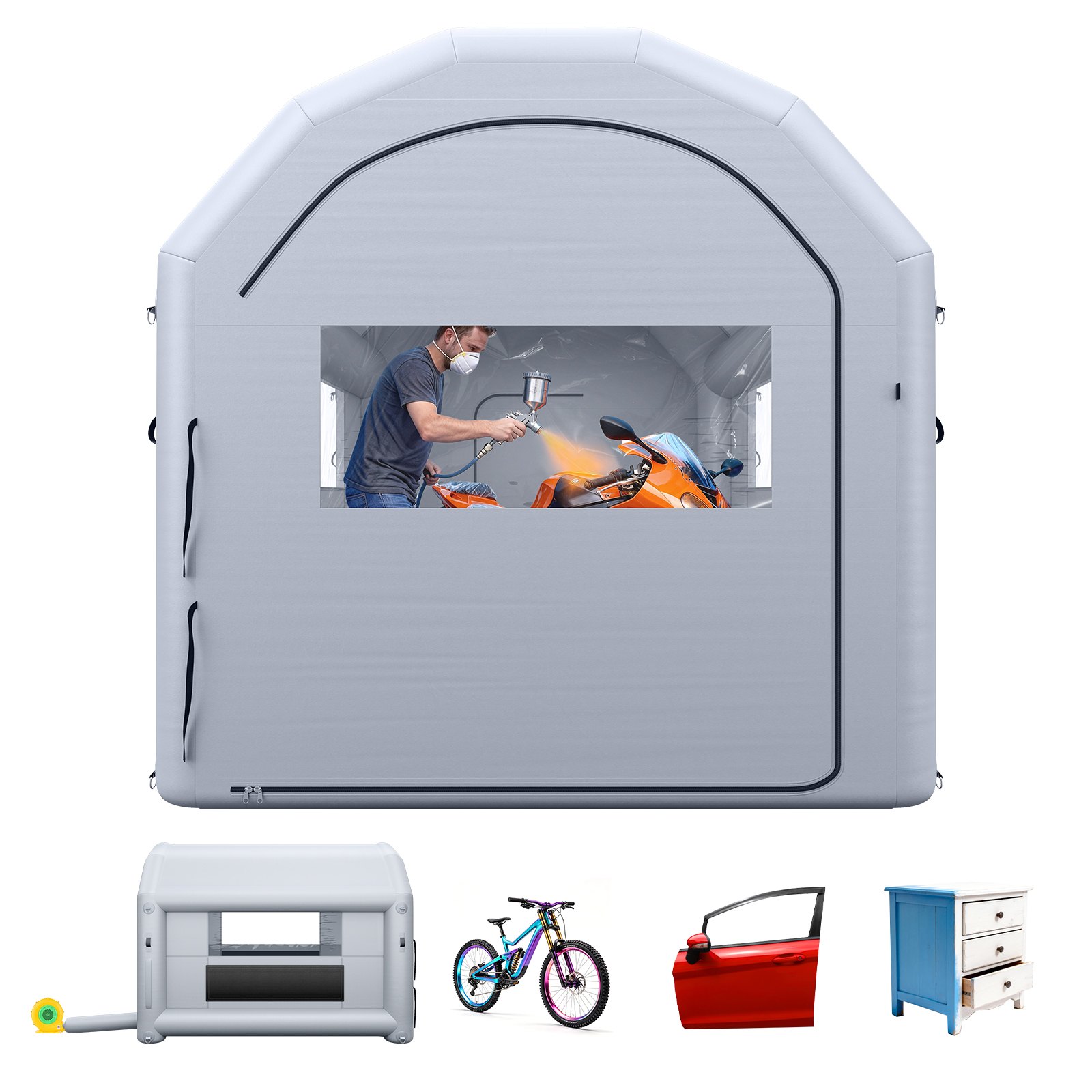 VEVOR Cabina de Pintura Hinchable 4 x 3 x 2,75 m Portátil con Soplador 750W, Carpa de Pulverización Inflable, Sistema de Ventilación, Accesorios de Estacas Sacos de Arena, para Bicis Motos Muebles
