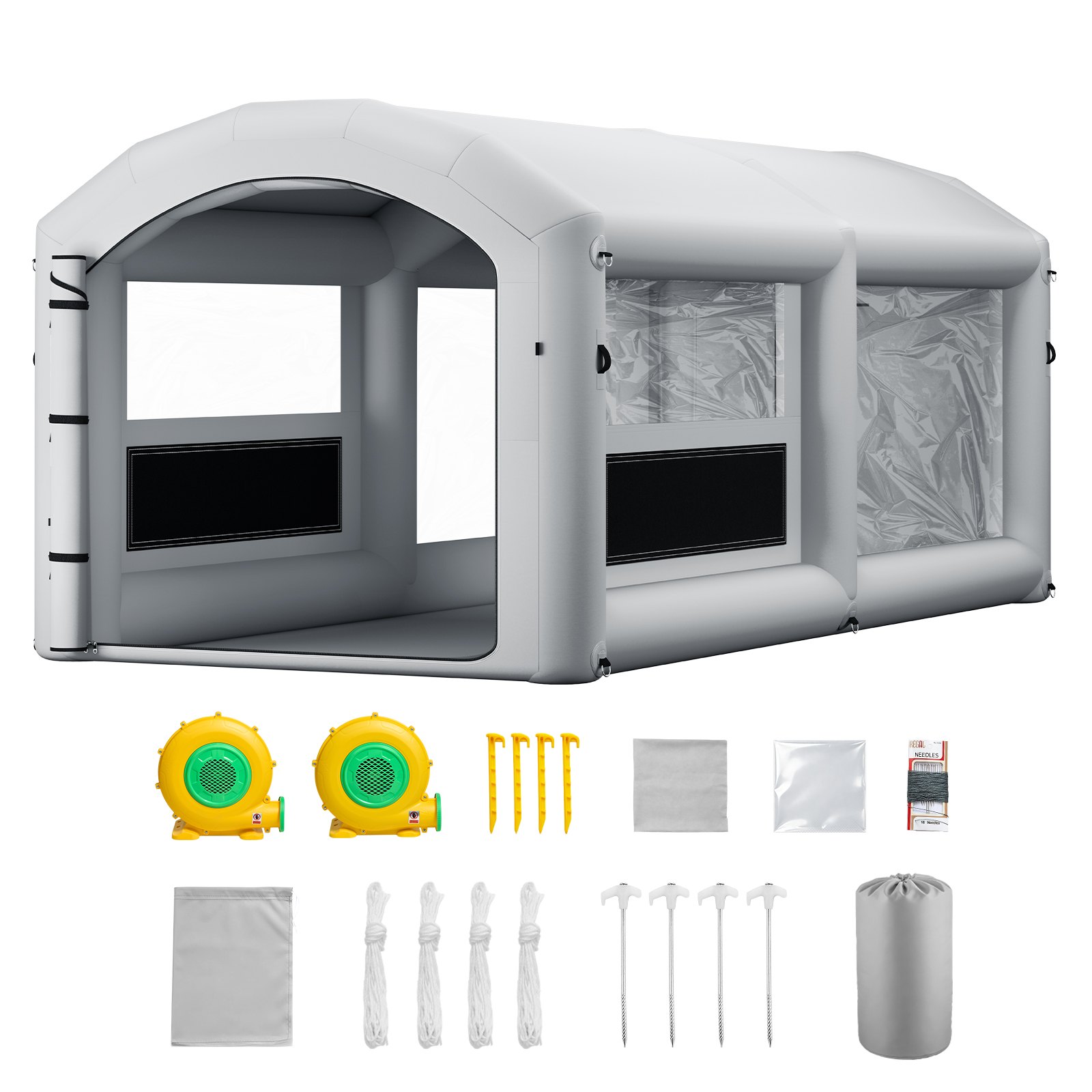 VEVOR Cabina de Pintura Inflable 6 x 3 x 2,5 m Carpa Pulverización Portátil, con 2 Sopladores de 550 W y 750 W Sistema de Ventilación Bolsa de Almacenamiento, Pinturas para ATVs Motos Muebles, Gris