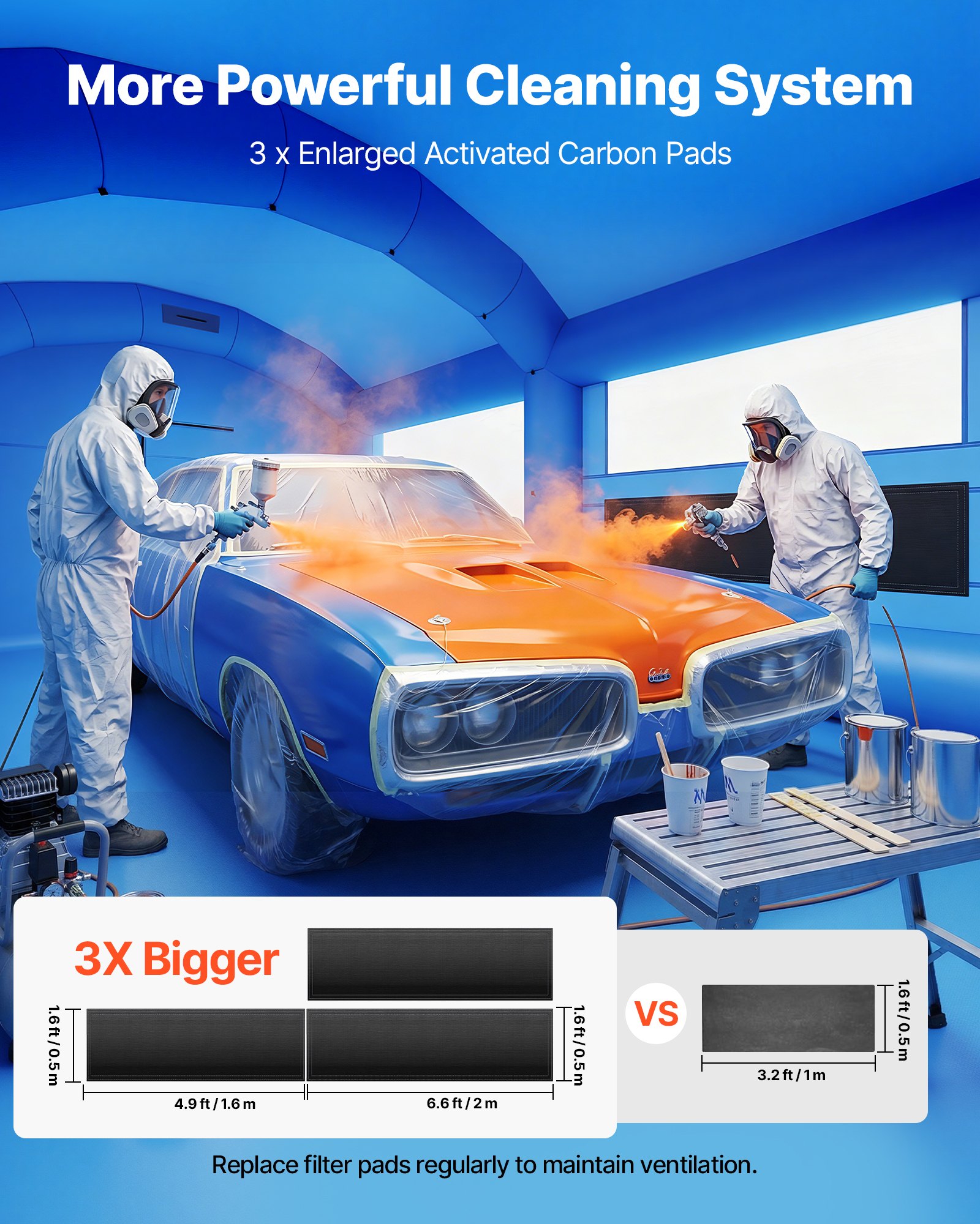 VEVOR Cabina de Pintura Hinchable 6,4 x 4,1 x 3 m Cabina de Pulverización, con Soplador 1100 W Sistema de Ventilación, Accesorios de Estacas Sacos de Arena, Pinturas para Coches Muebles, Color Azul