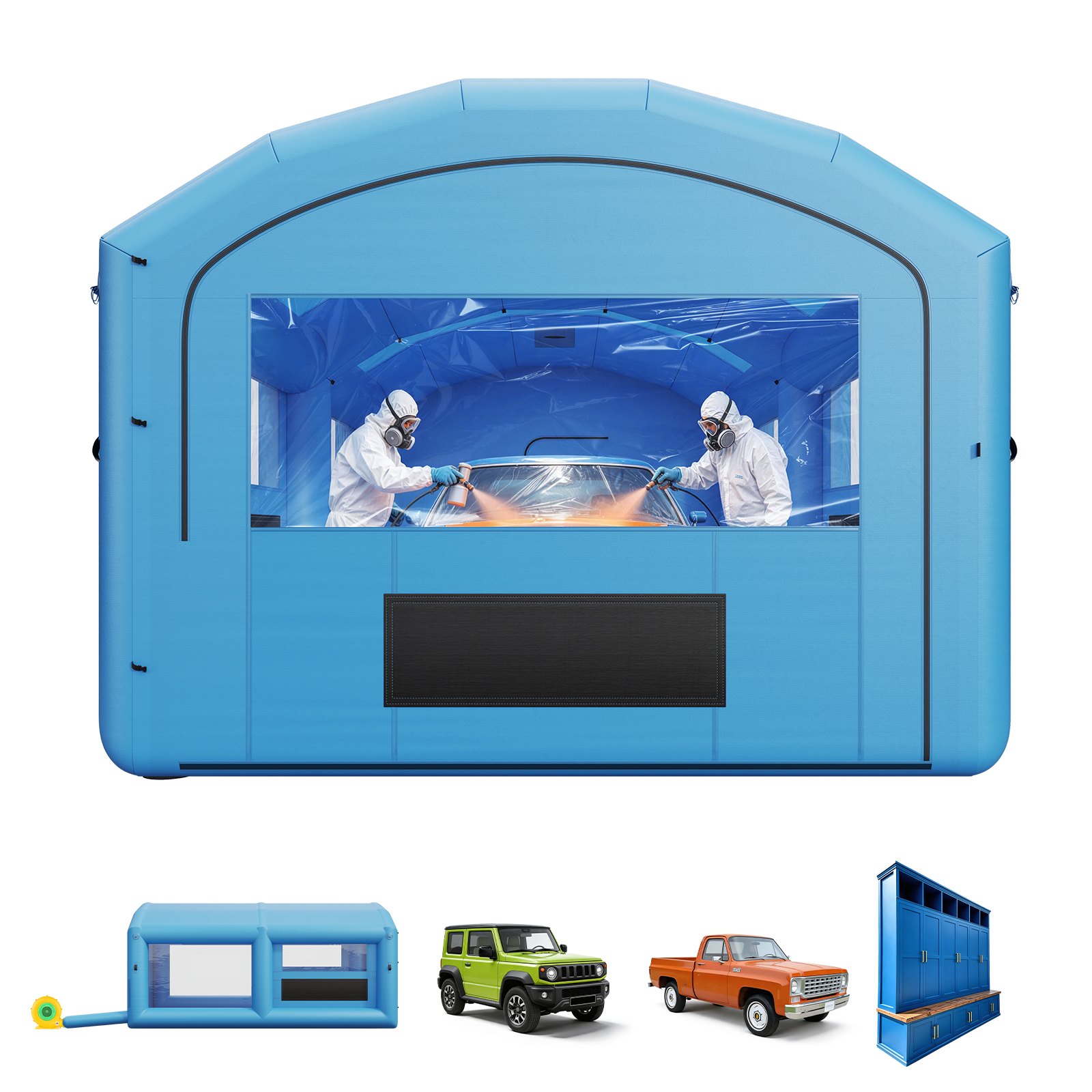 VEVOR Cabina de Pintura Hinchable 6,4 x 4,1 x 3 m Cabina de Pulverización, con Soplador 1100 W Sistema de Ventilación, Accesorios de Estacas Sacos de Arena, Pinturas para Coches Muebles, Color Azul