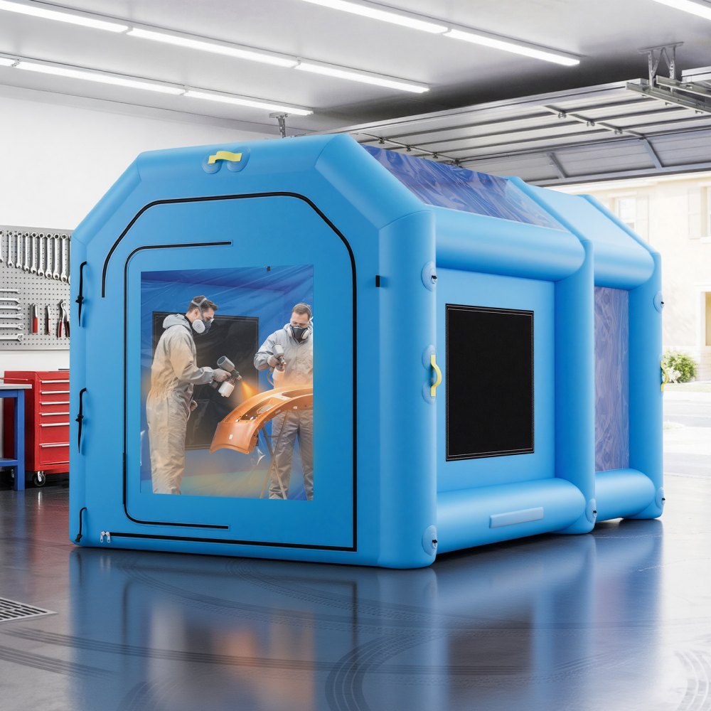 VEVOR Cabina de Pintura Inflable 4 x 2,5 x 2,5 m Cabina Hinchable Portátil, con Espacio de Herramientas Sistema de Filtración Doble Soplador de Ventilación, Pinturas para Motos Bicis Muebles, Azul