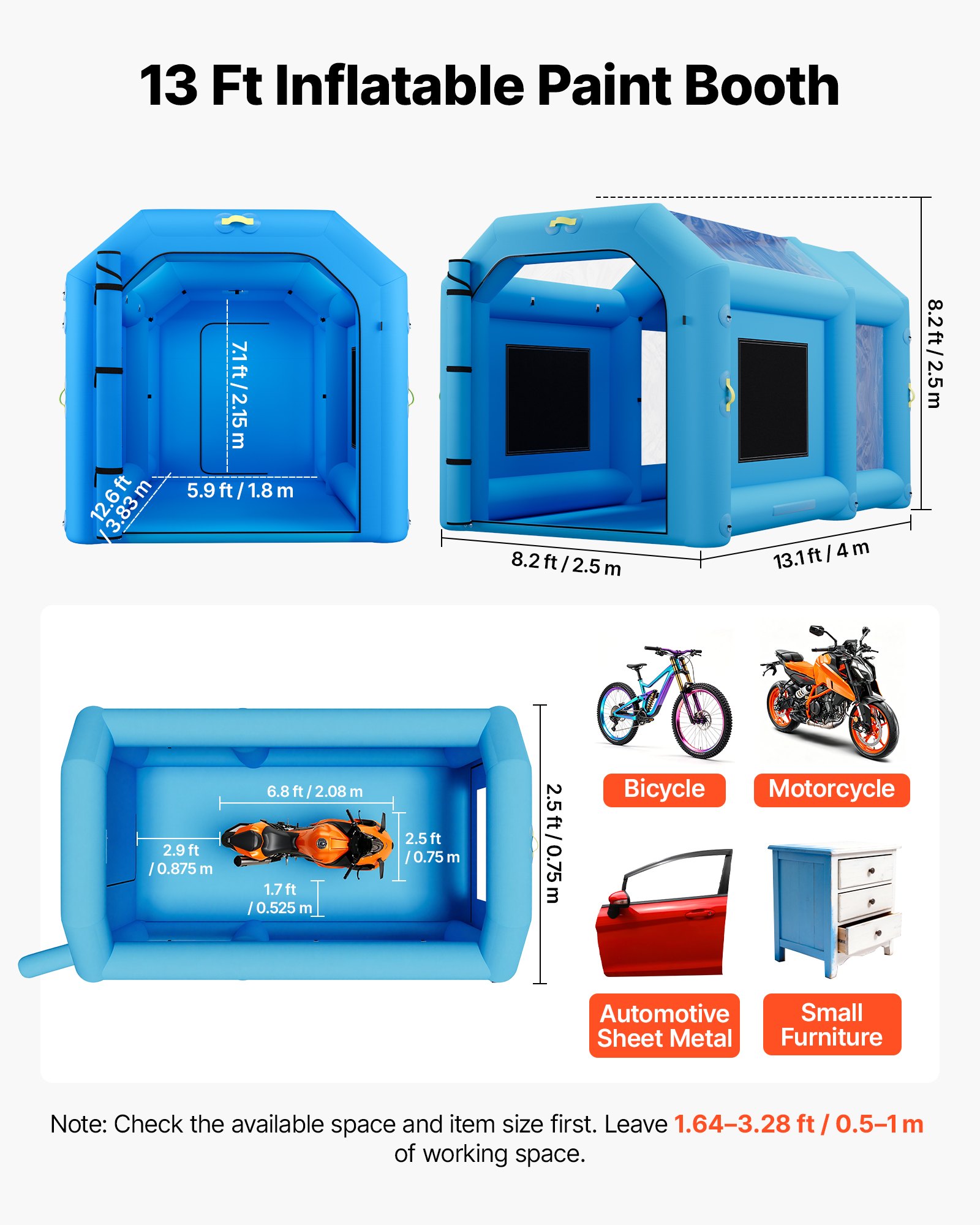 VEVOR Cabina de Pintura Inflable 4 x 2,5 x 2,5 m Cabina Hinchable Portátil, con Espacio de Herramientas Sistema de Filtración Doble Soplador de Ventilación, Pinturas para Motos Bicis Muebles, Azul