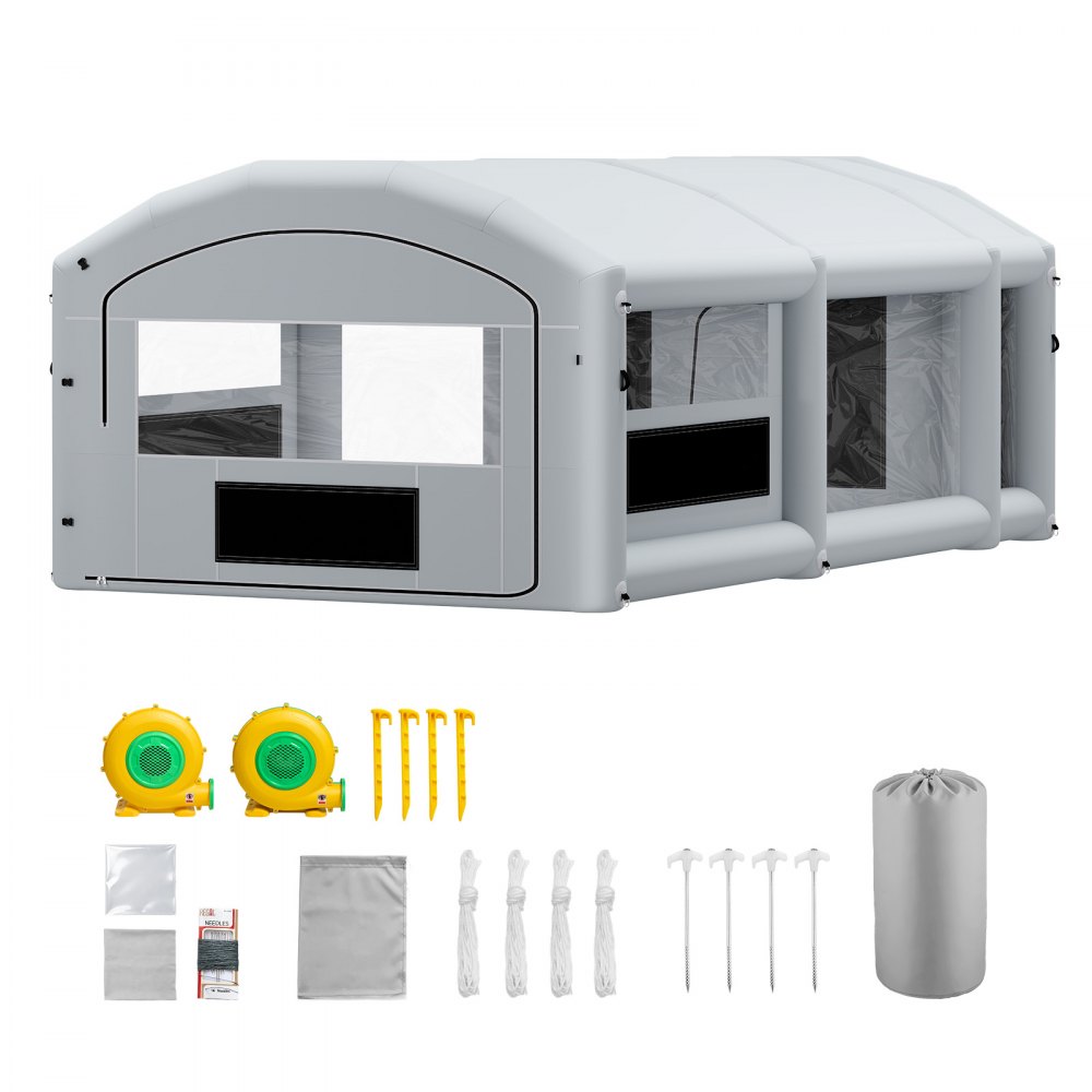 VEVOR Cabina de Pintura Inflable 8 x 4,5 x 3 m Cabina de Pulverización, con 2 Sopladores de 750 W y 950 W Sistema de Filtro Área para Herramientas, Bolsa Portátil, Pinturas para Coches Muebles, Gris