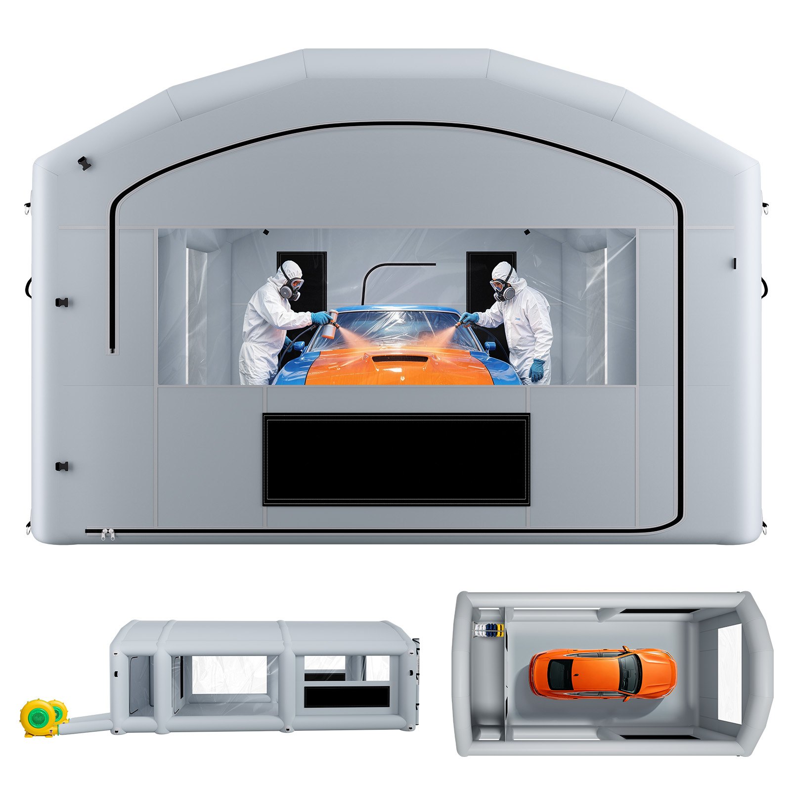 VEVOR Cabina de Pintura Inflable 8 x 4,5 x 3 m Cabina de Pulverización, con 2 Sopladores de 750 W y 950 W Sistema de Filtro Área para Herramientas, Bolsa Portátil, Pinturas para Coches Muebles, Gris