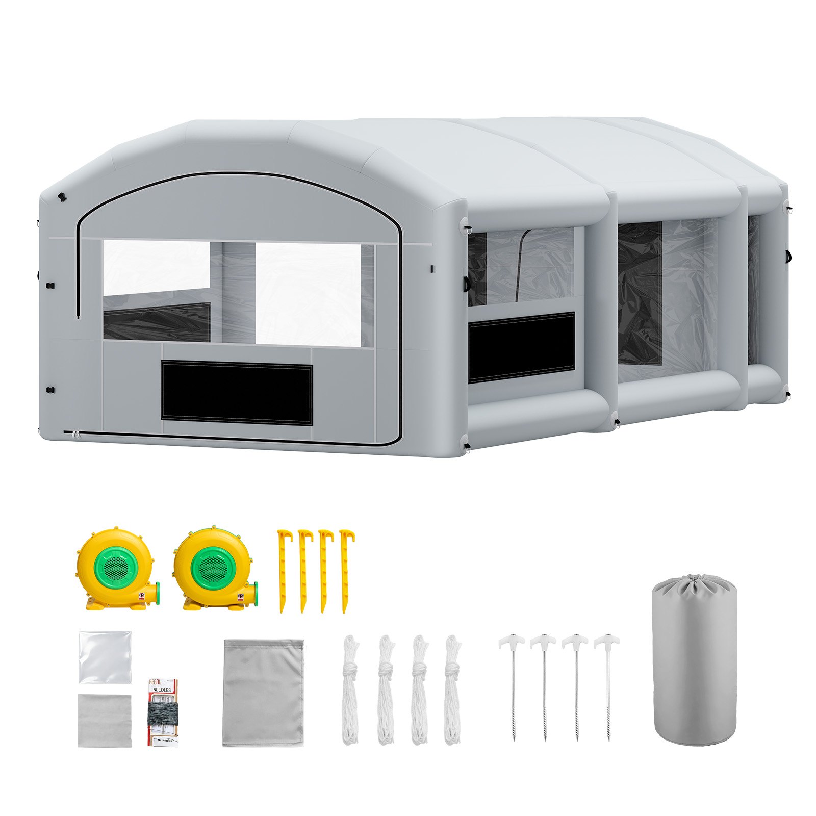 VEVOR Cabina de Pintura Inflable 8 x 4,5 x 3 m Cabina de Pulverización, con 2 Sopladores de 750 W y 950 W Sistema de Filtro Área para Herramientas, Bolsa Portátil, Pinturas para Coches Muebles, Gris