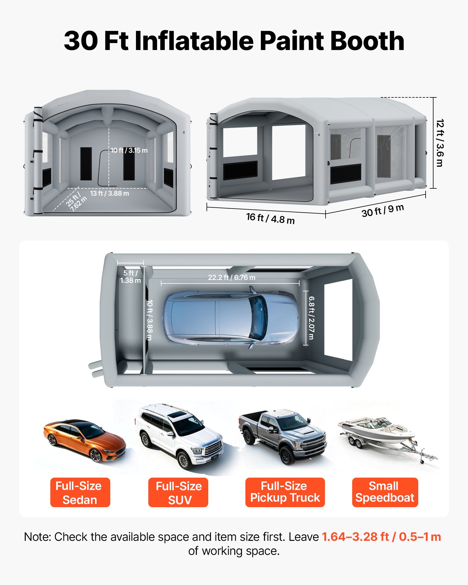 VEVOR Cabina de Pintura Inflable 9 x 4,8 x 3,6 m con Área para Herramientas, Cabina de Pulverización Hinchable con 2 Sopladores 750 W + 950 W y Sistema de Filtración, Pintura para Coches, Color Gris