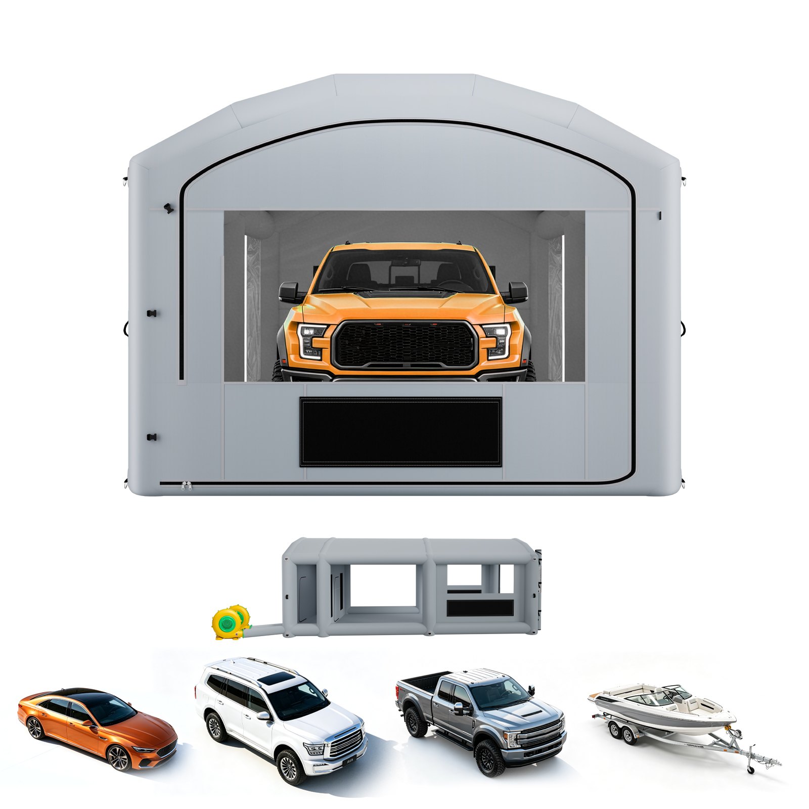 VEVOR Cabina de Pintura Inflable 9 x 4,8 x 3,6 m con Área para Herramientas, Cabina de Pulverización Hinchable con 2 Sopladores 750 W + 950 W y Sistema de Filtración, Pintura para Coches, Color Gris