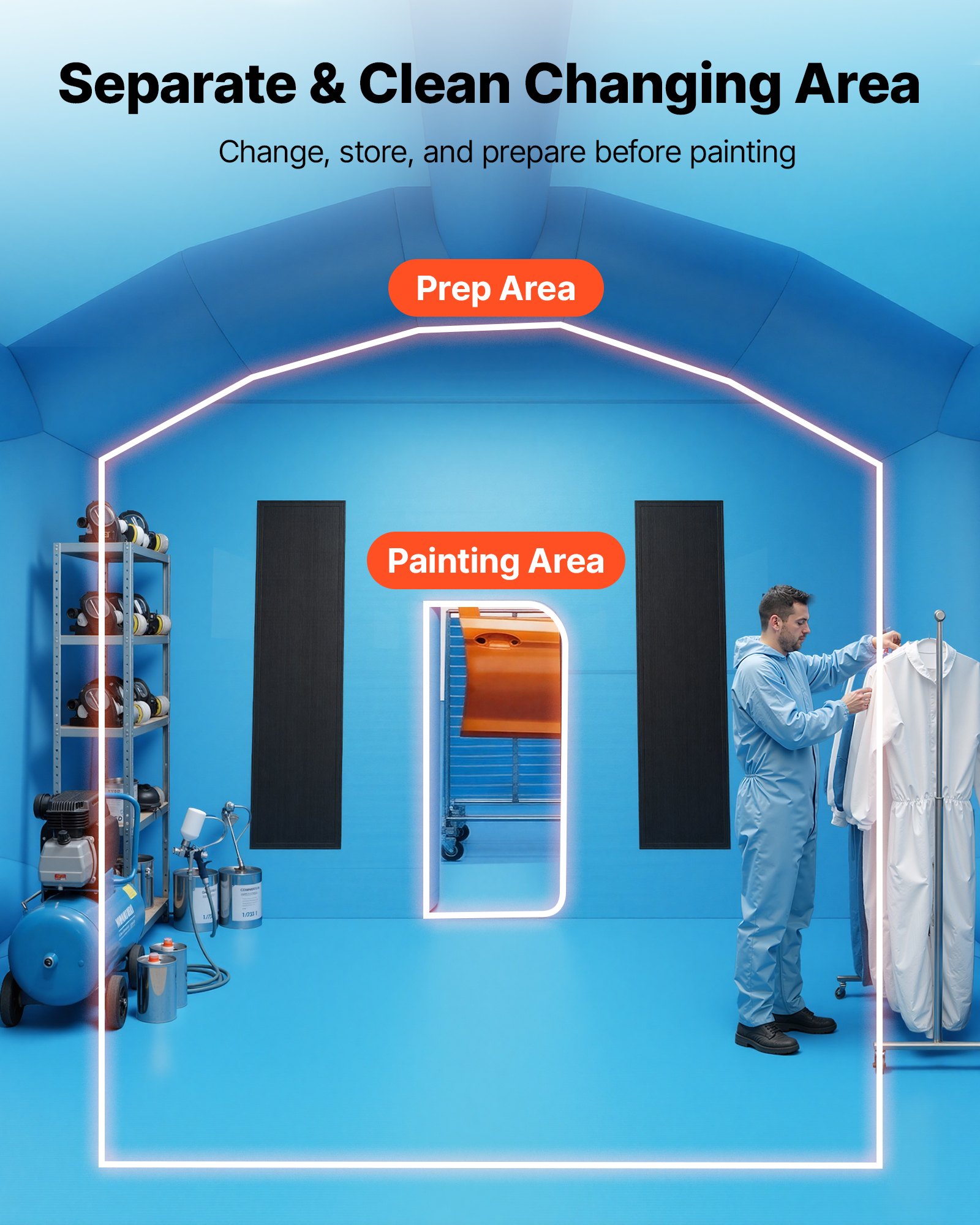 VEVOR Cabina de Pintura Inflable 10 x 6 x 4 m Sopladores de 950 W y 1100 W, Cabina de Pulverización Hinchable con Espacio para Herramientas, Sistema de Filtración, Pintura para Coche Camión, Azul