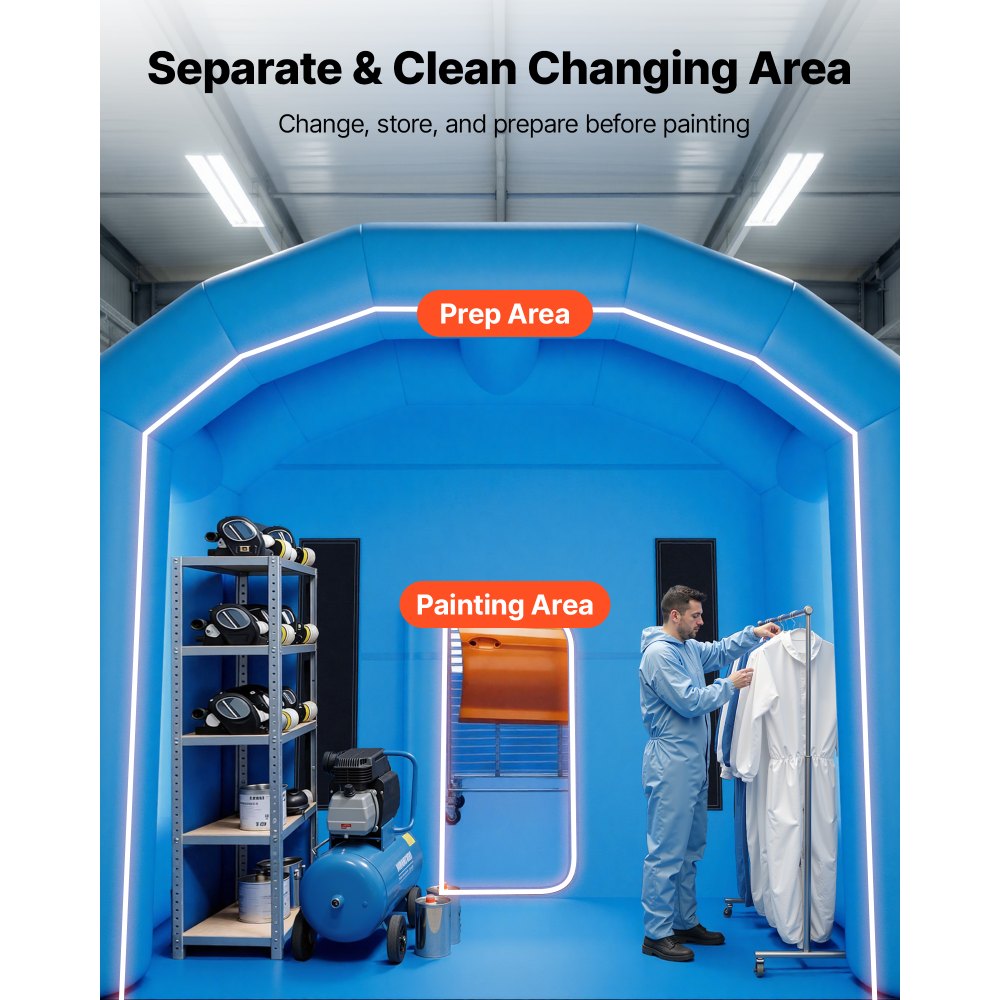 VEVOR Cabina de Pintura Inflable 12 x 5 x 4 m Cabina Hinchable para Coches, con 2 Sopladores 950 W y 1100 W Sistema de Filtro Espacio para Herramientas, Portátil, Pulverización para Camión Furgoneta