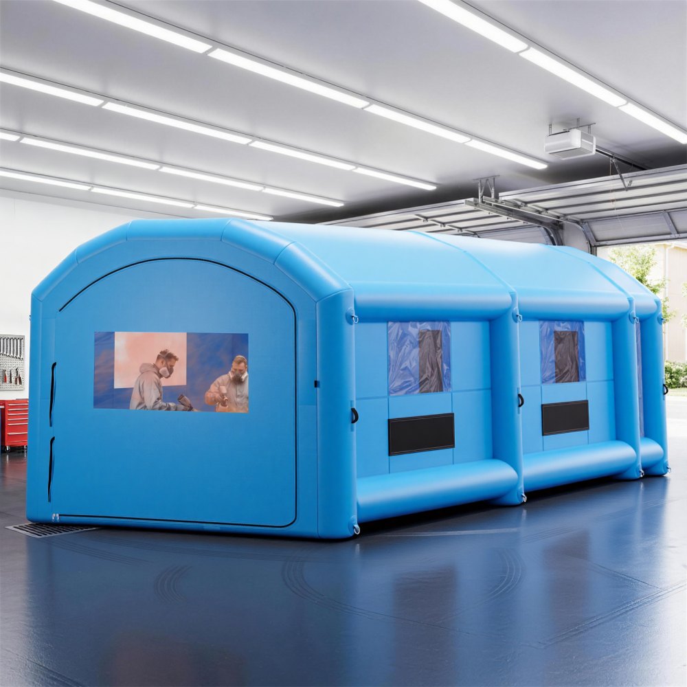 VEVOR Cabina de Pintura Inflable 12 x 5 x 4 m Cabina Hinchable para Coches, con 2 Sopladores 950 W y 1100 W Sistema de Filtro Espacio para Herramientas, Portátil, Pulverización para Camión Furgoneta