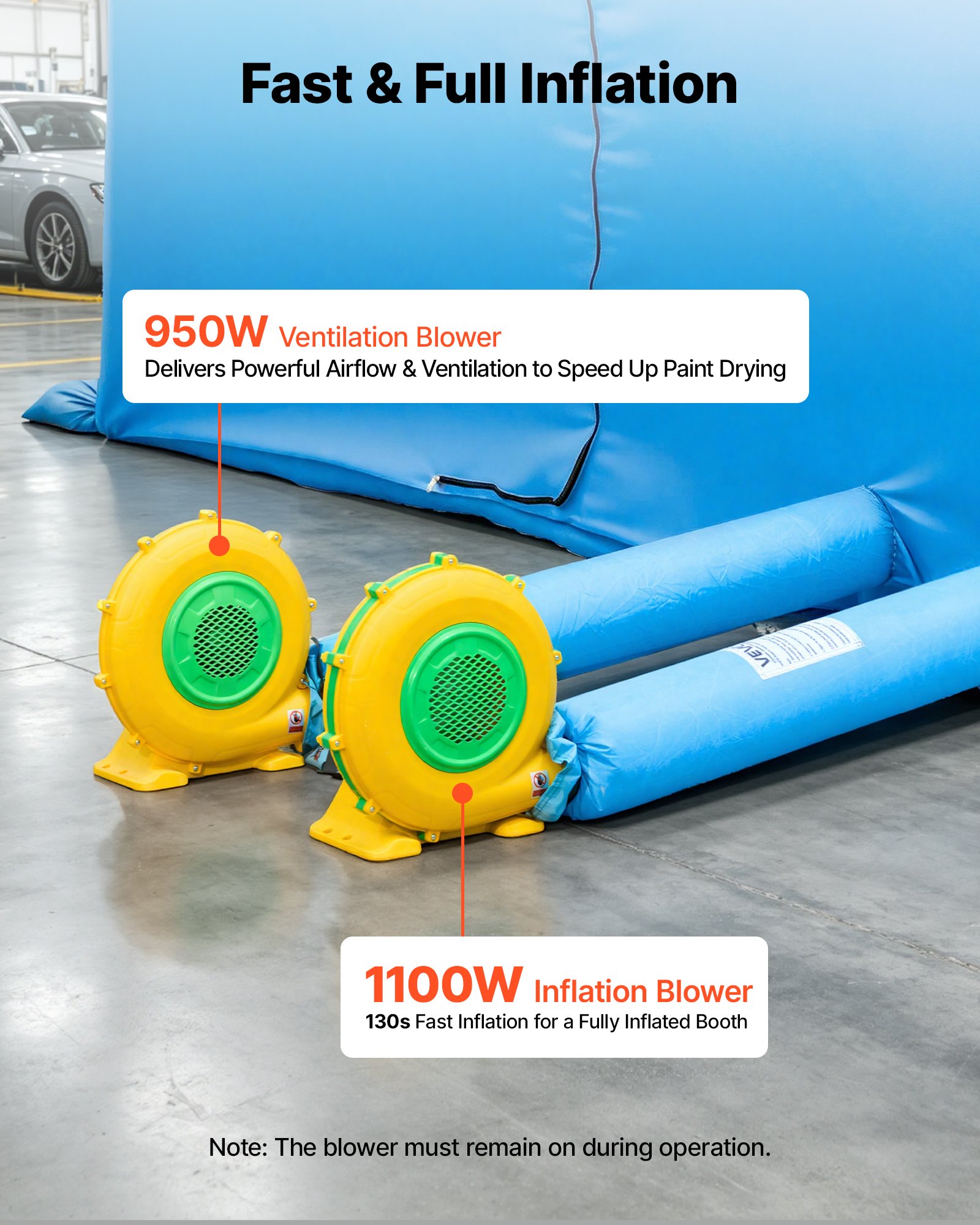 VEVOR Cabina de Pintura Inflable 12 x 5 x 4 m Cabina Hinchable para Coches, con 2 Sopladores 950 W y 1100 W Sistema de Filtro Espacio para Herramientas, Portátil, Pulverización para Camión Furgoneta