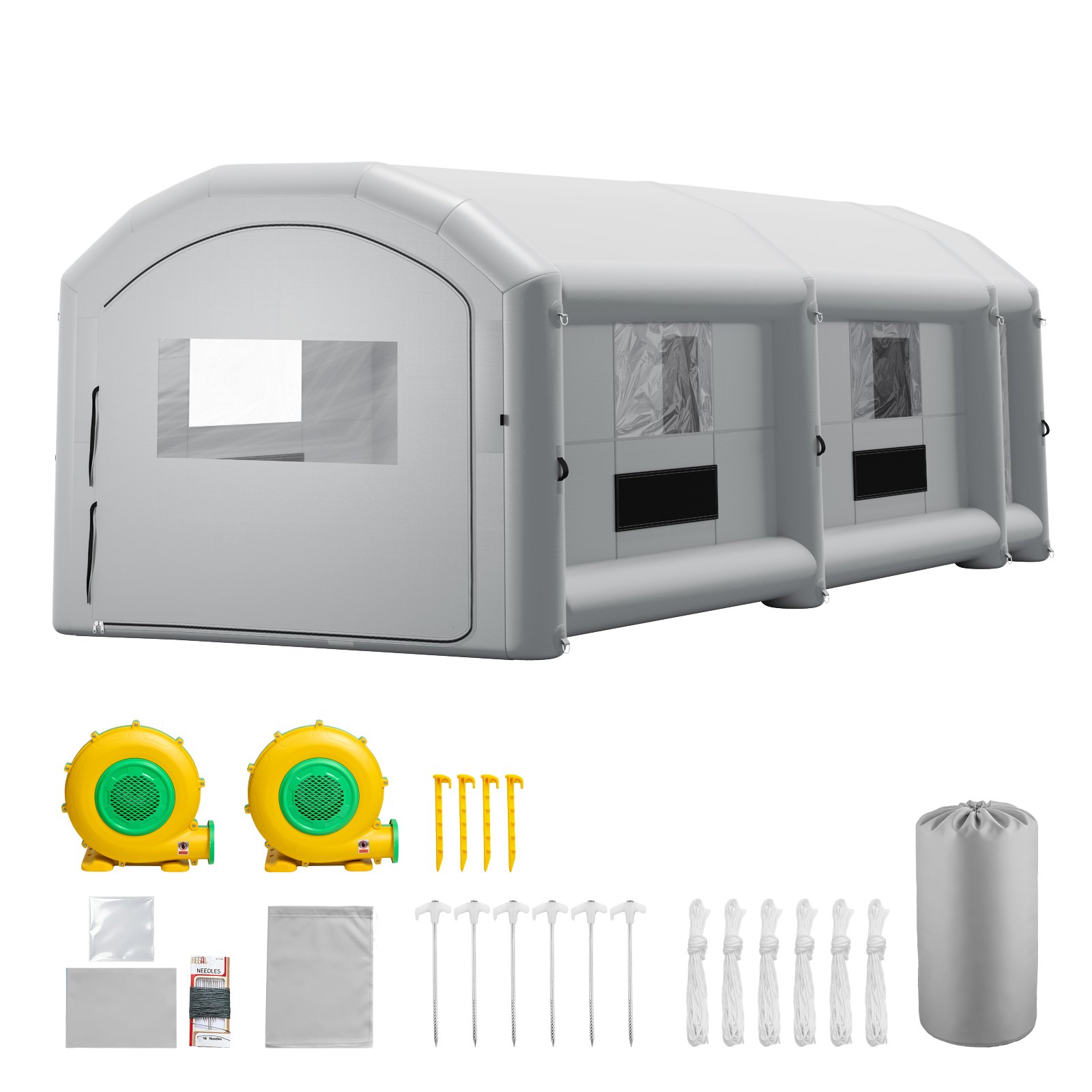 VEVOR Cabina de Pintura Inflable 12 x 5 x 4 m con Espacio para Herramientas, Cabina de Pulverización Hinchable con 2 Sopladores 950 W y 1100 W Sistema de Filtración, para Coche Camión Furgoneta, Gris