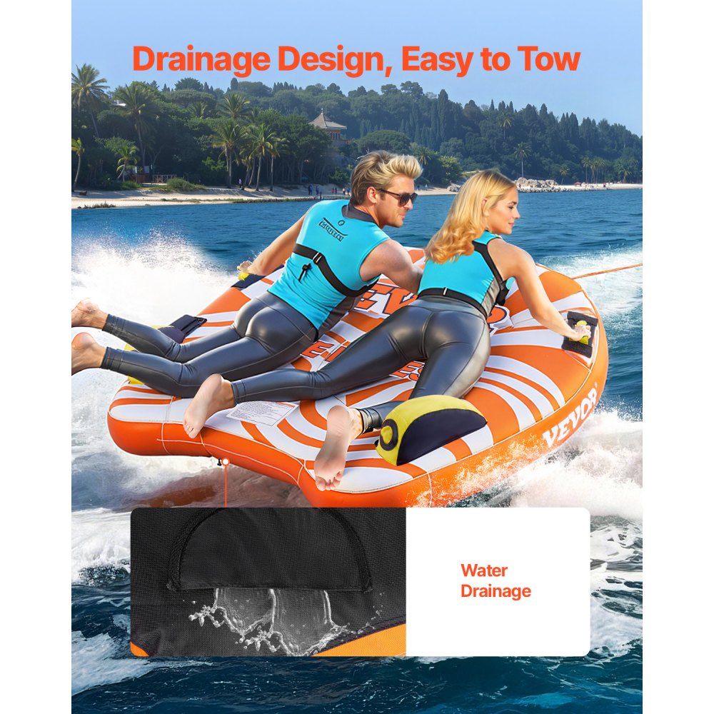 VEVOR Tubos Remolcables para Navegación, para 1 o 2 Pasajeros para Remolcar en Bote, Capacidad 154 kg, Tubos para Botes y Remolcables para Deportes Acuáticos, con Aletas, 1440 x 1565 x 385 mm