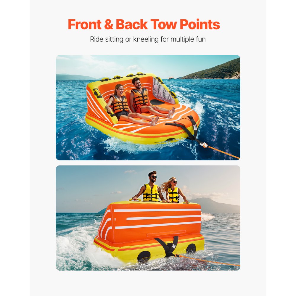 VEVOR Fun Tube Set for boating, inflatable towables for 1-3 people, 231 kg watersports towable tube for pulling boats – with handles, towing points and safety valve