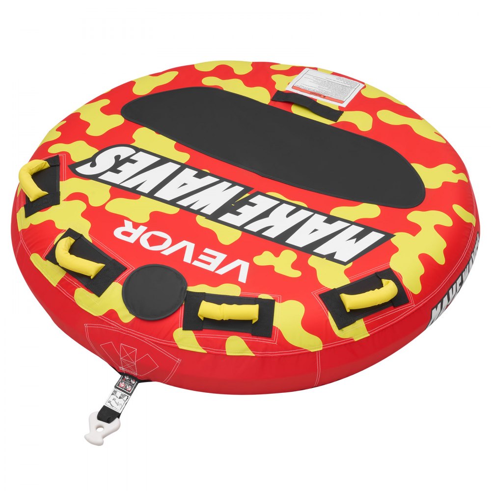 VEVOR Flotador de Arrastre Inflable para Deportes Acuáticos 130 cm, Flotador Remolcable Carga de 154 kg para 2 Personas, con Cubierta de Nailon, Almohadilla Antideslizante, Asas Acolchadas, Rojo